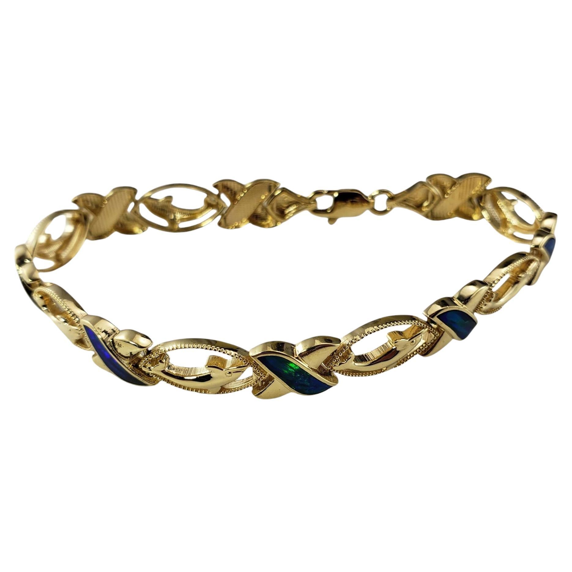 14 Karat Yellow Gold & Black Opal XO Dolphin Bracelet  #18582 For Sale