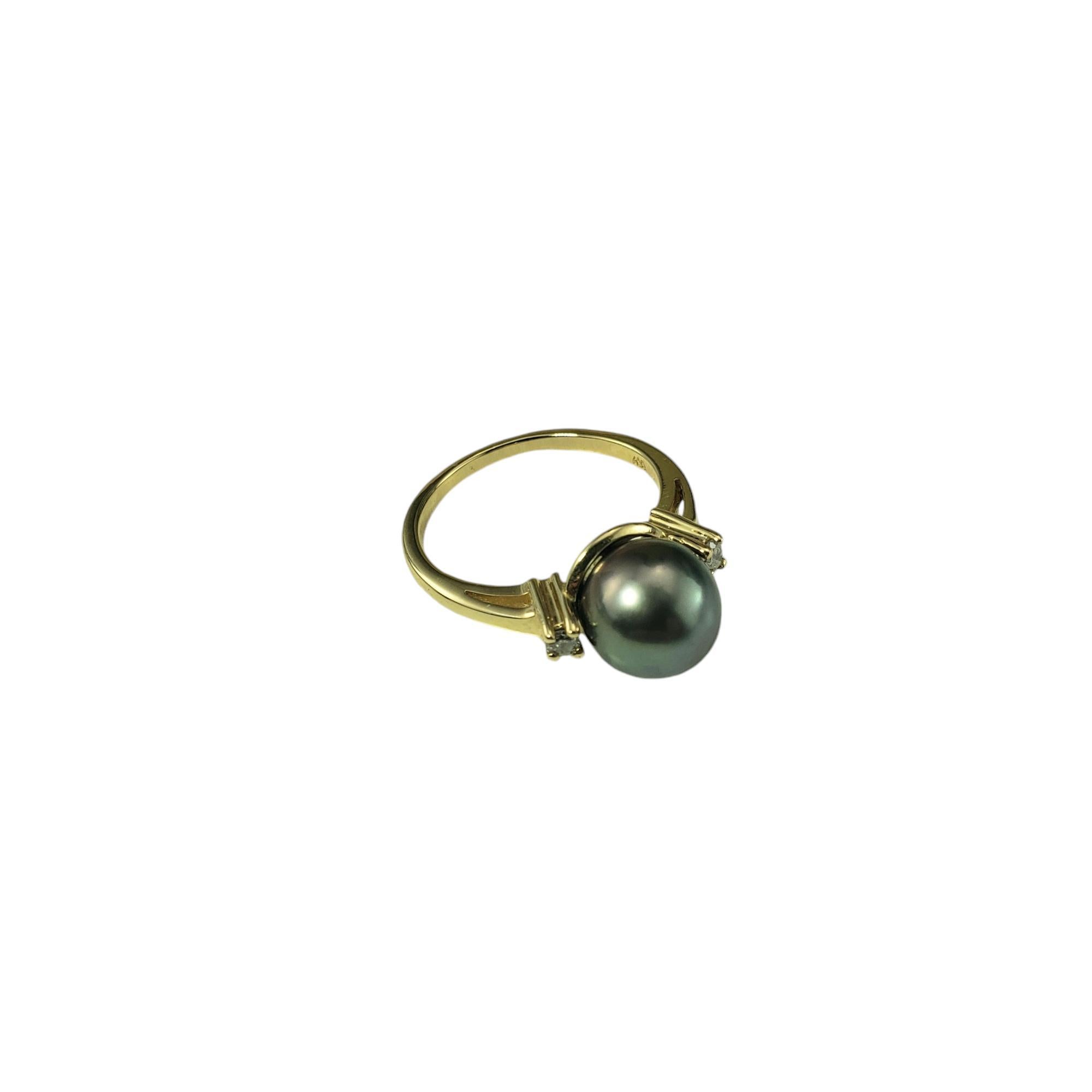 Taille brillant Bague en or jaune 14 carats, perle noire et diamant taille 6,25 n°19228 en vente