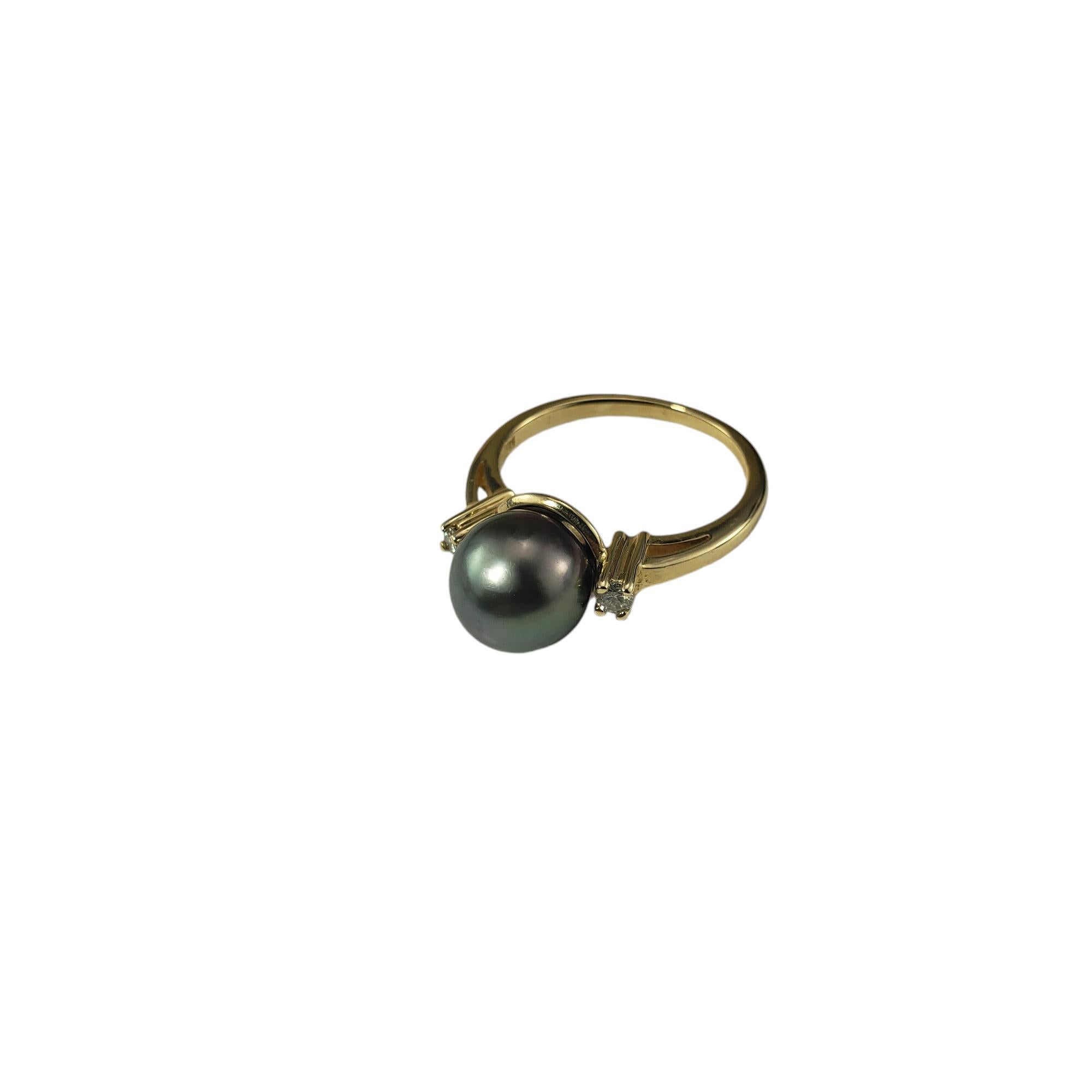 Bague en or jaune 14 carats, perle noire et diamant taille 6,25 n°19228 Bon état - En vente à Washington Depot, CT