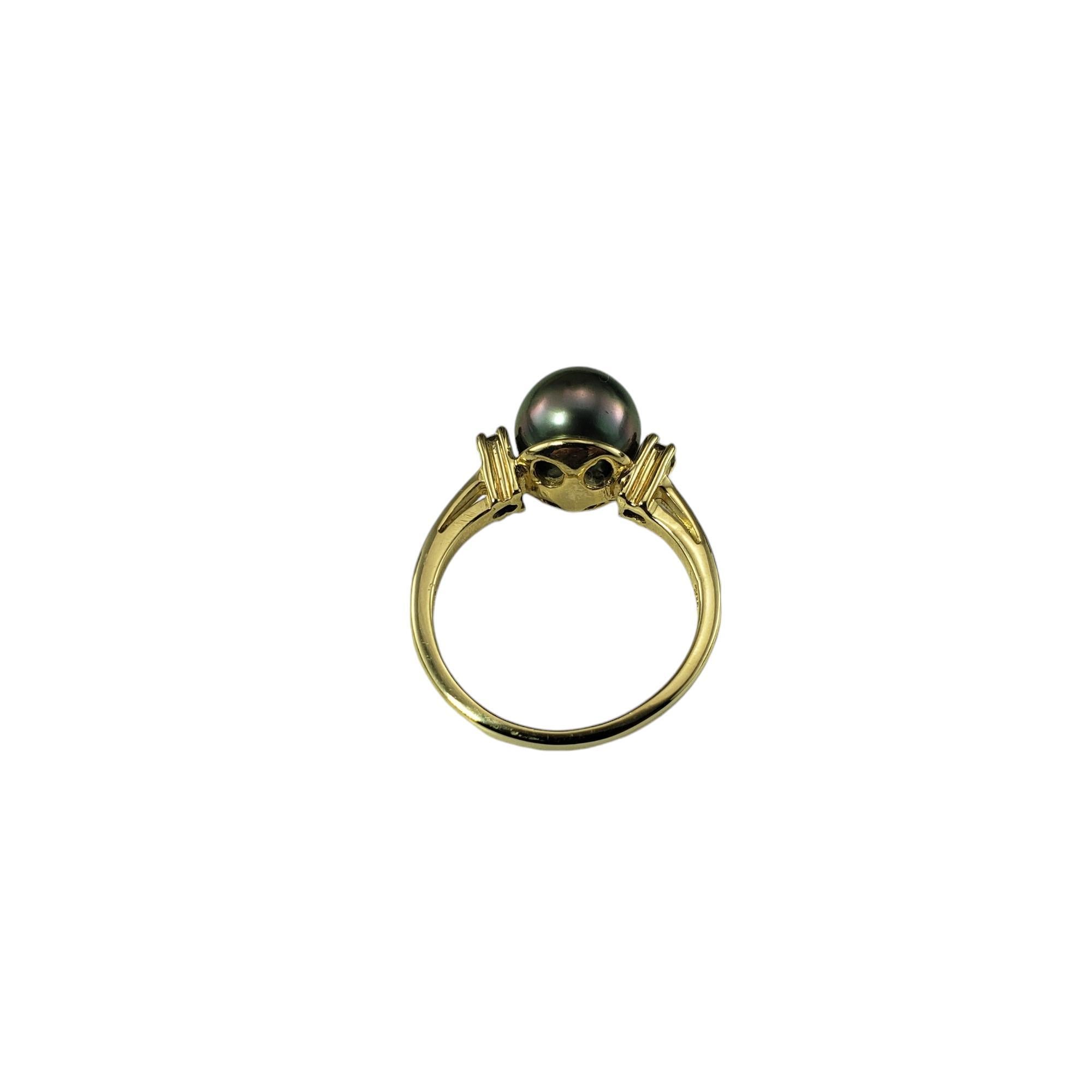 Bague en or jaune 14 carats, perle noire et diamant taille 6,25 n°19228 Pour femmes en vente