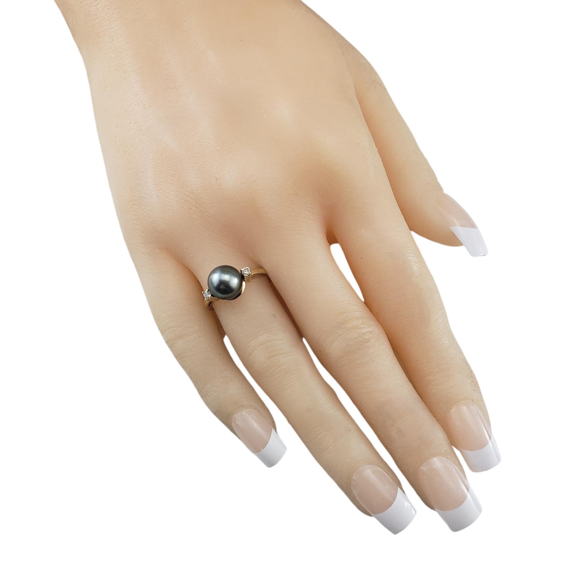 Bague en or jaune 14 carats, perle noire et diamant taille 6,25 n°19228 en vente 2