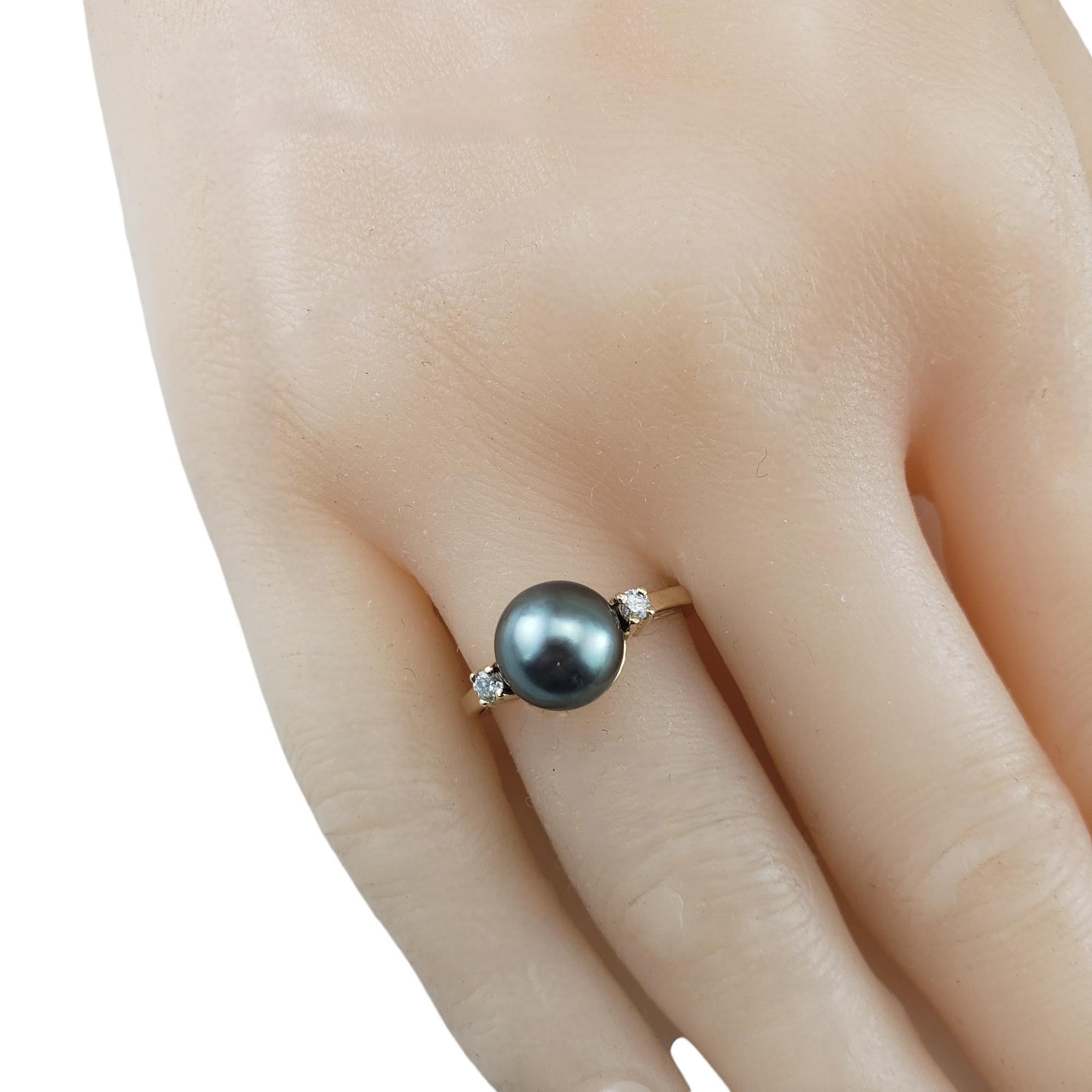 Bague en or jaune 14 carats, perle noire et diamant taille 6,25 n°19228 en vente 3