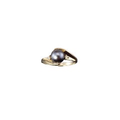 Anello in oro giallo 14 carati con perle nere e diamanti, misura 7 #17641