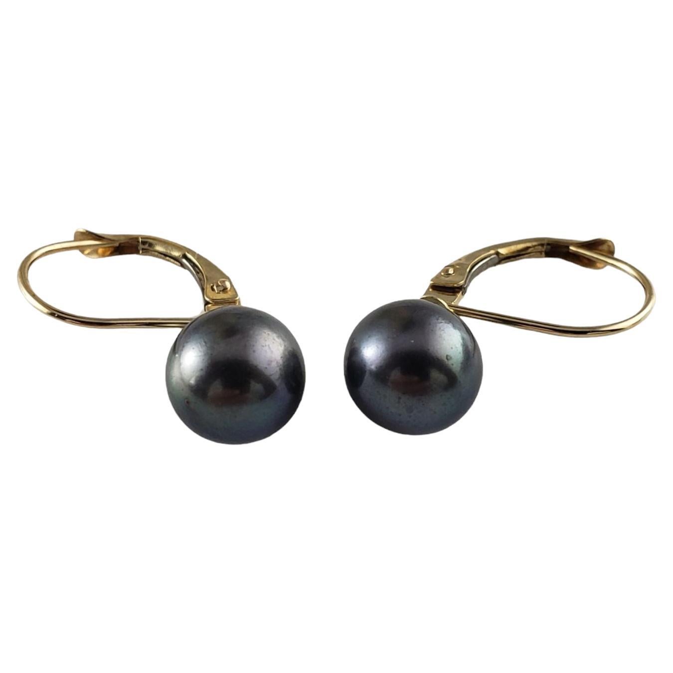 14 Karat Yellow Gold Black Pearl Earrings #13675 For Sale