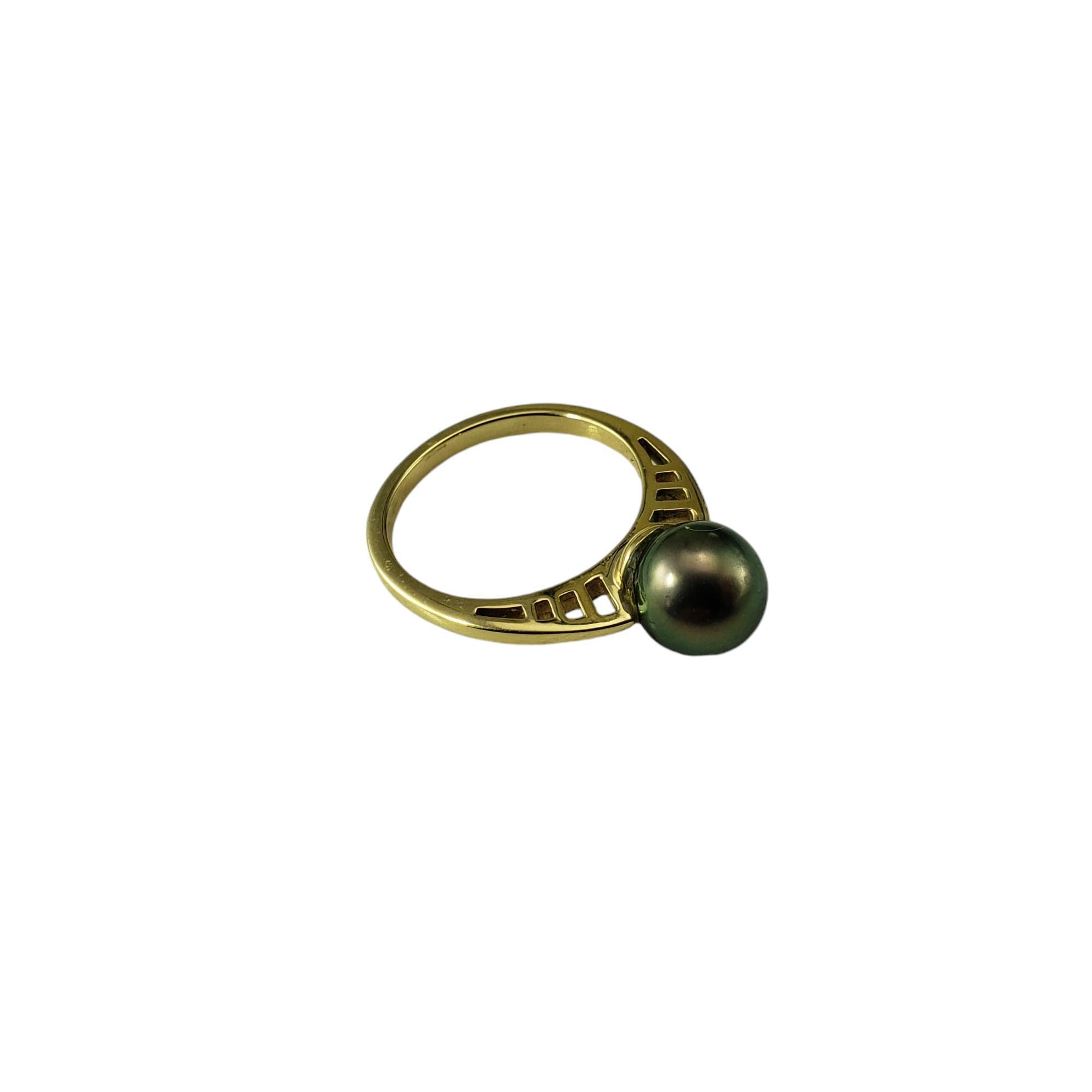 Taille ronde Bague en or jaune 14 carats et perle noire taille 6,25 n°18955 en vente