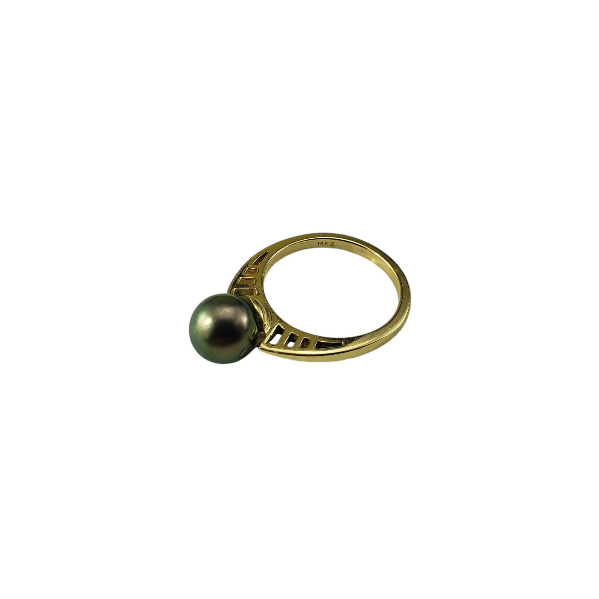 Bague en or jaune 14 carats et perle noire taille 6,25 n°18955 Bon état - En vente à Washington Depot, CT