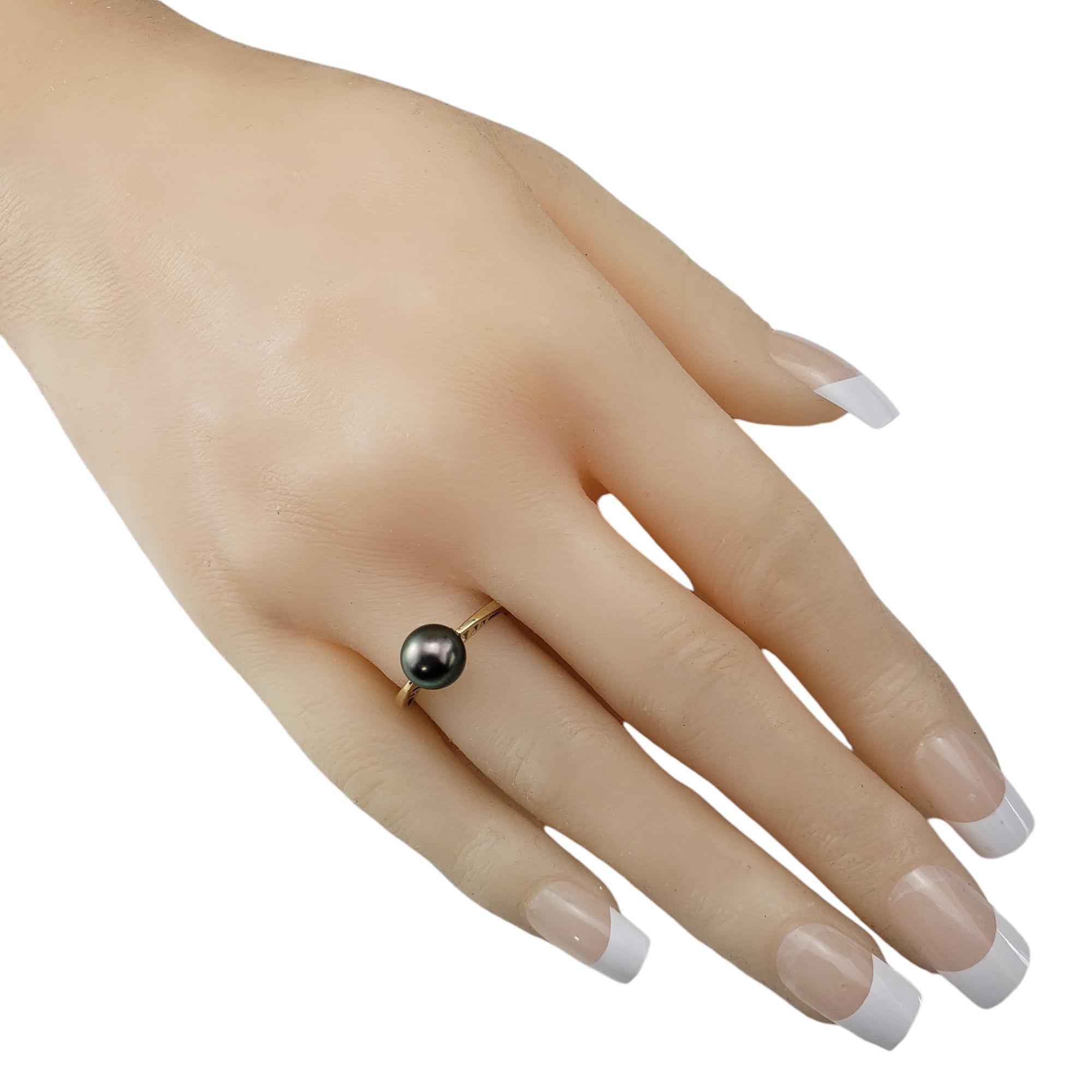 Bague en or jaune 14 carats et perle noire taille 6,25 n°18955 en vente 2
