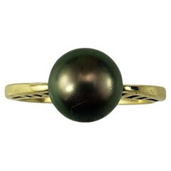 Anello in oro giallo 14 carati con perla nera misura 6,25 #18955