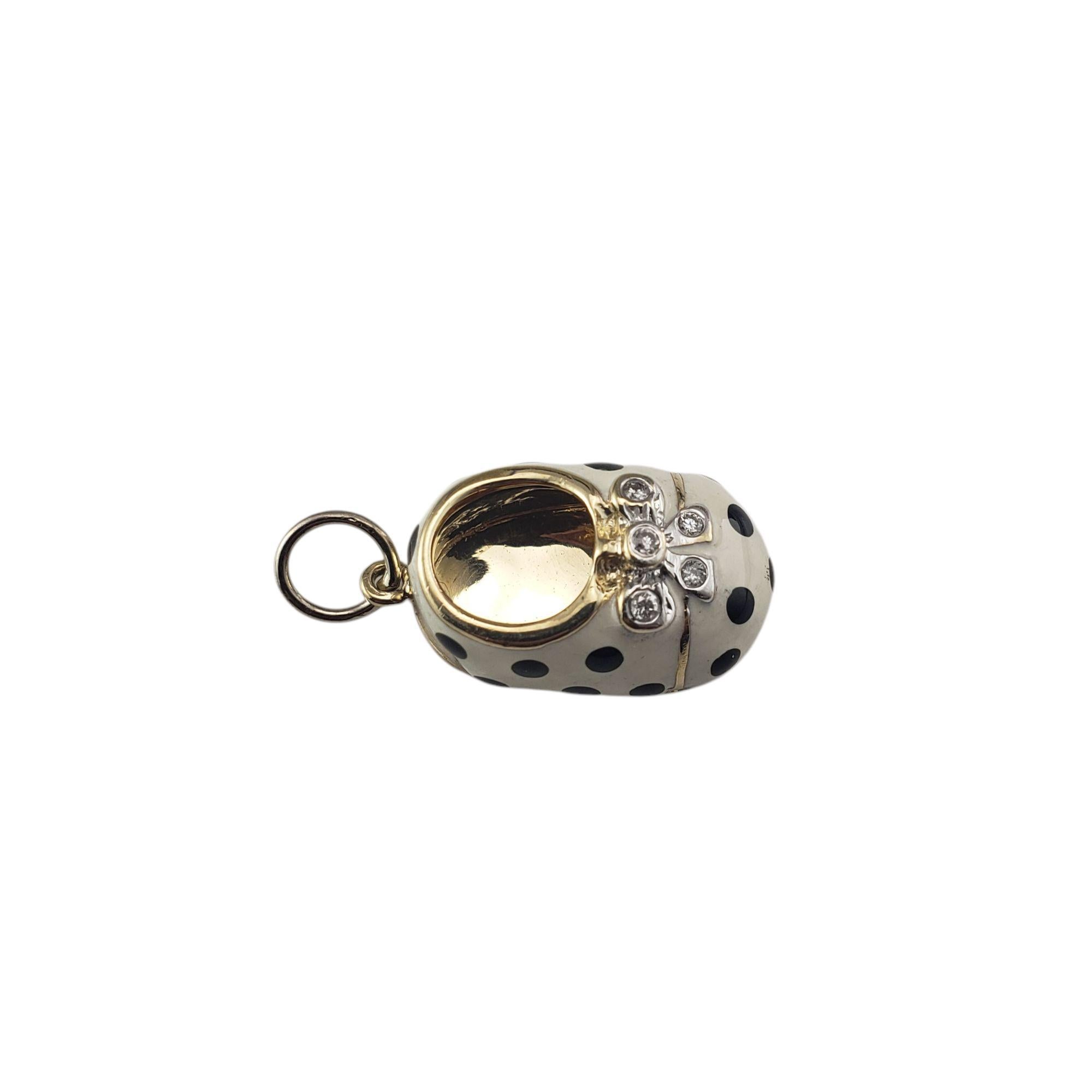 14 Karat Yellow Gold Black Polka Dot Enamel Baby Shoe Charm #21399 In Good Condition For Sale In Washington Depot, CT