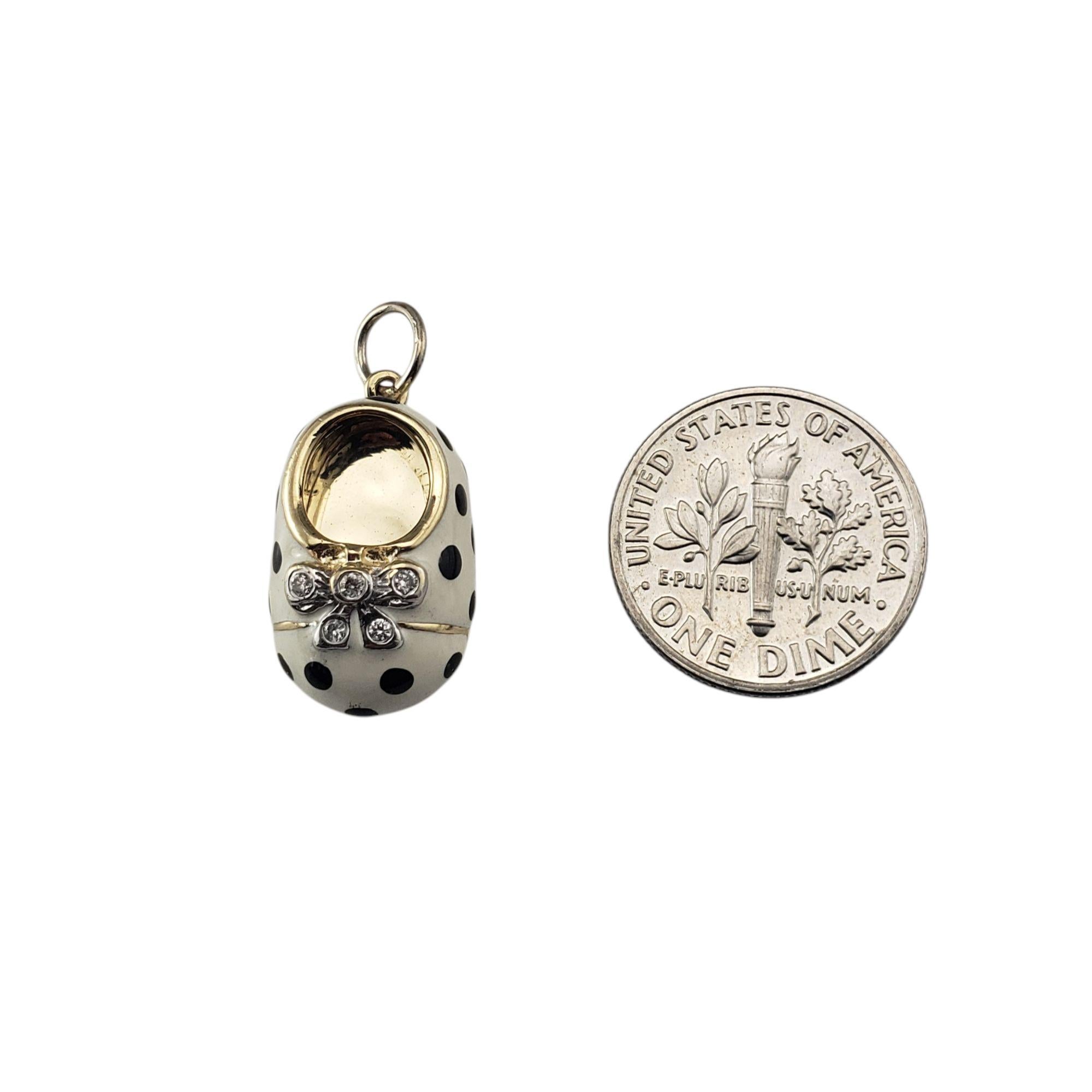 14 Karat Yellow Gold Black Polka Dot Enamel Baby Shoe Charm #21399 For Sale 1