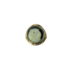 Bague camée chat en or jaune 14 carats et agate bleue taille 7 n° 20106