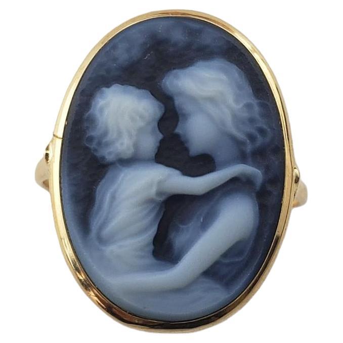  14 Karat Yellow Gold Blue Agate Mother Child Cameo Ring Size 7 #15525