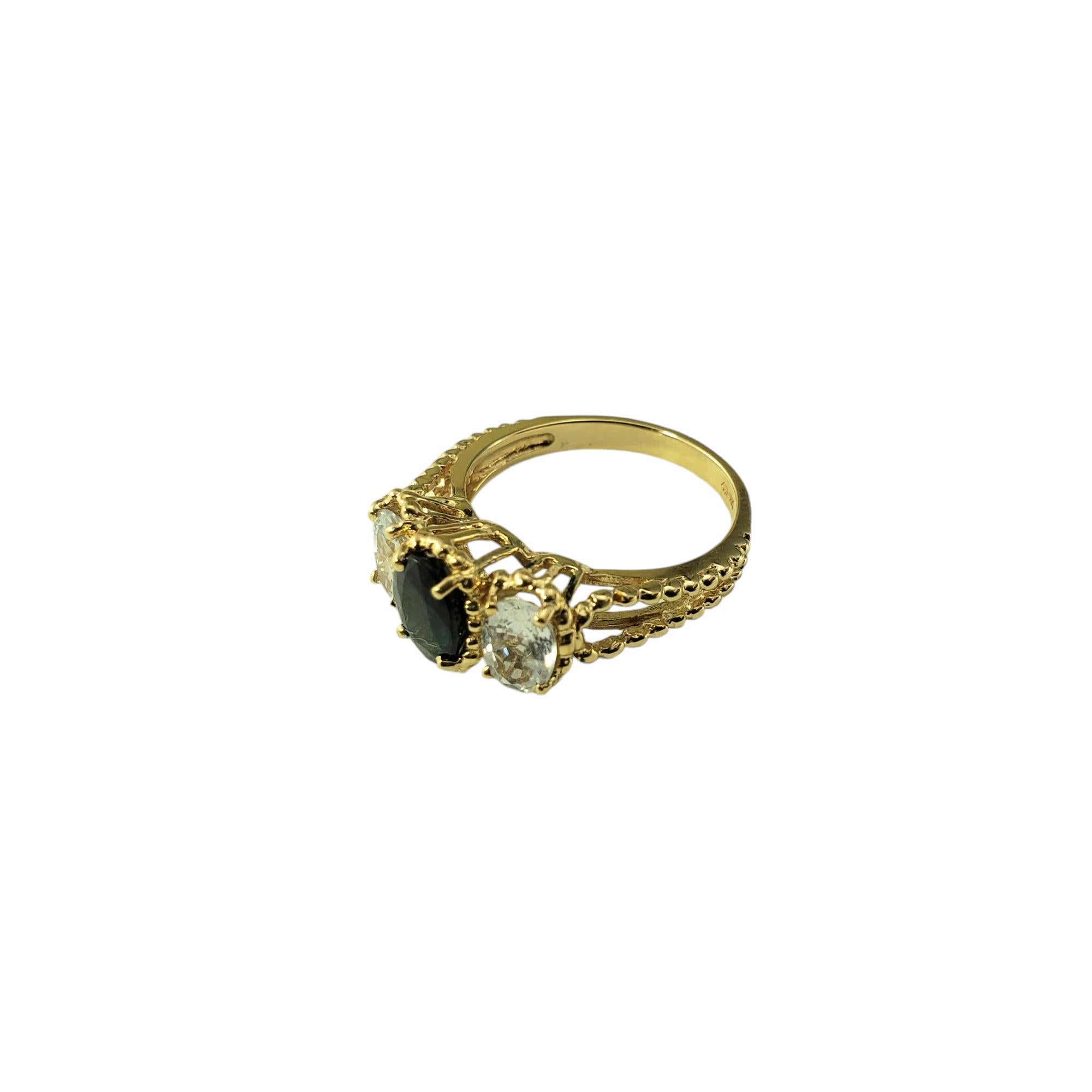 Contemporary 14 Karat Yellow Gold Blue and White Sapphire Ring Size 6  #18527 For Sale