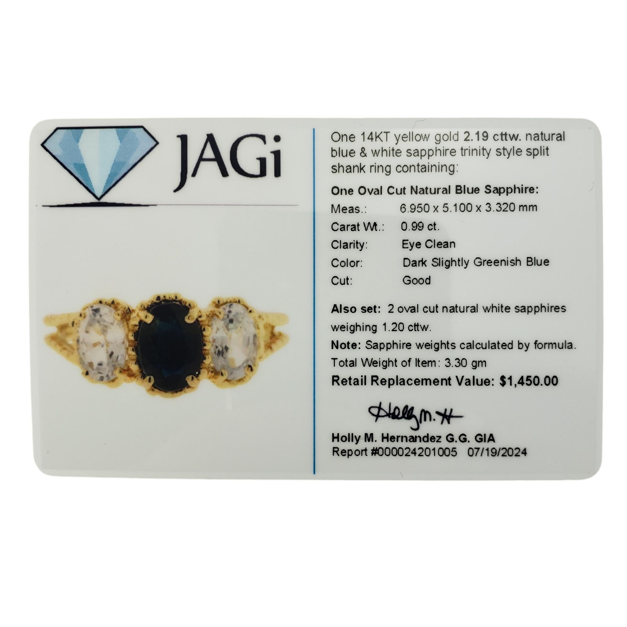14 Karat Yellow Gold Blue and White Sapphire Ring Size 6  #18527 For Sale 3