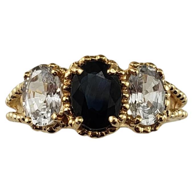 14 Karat Yellow Gold Blue and White Sapphire Ring Size 6  #18527