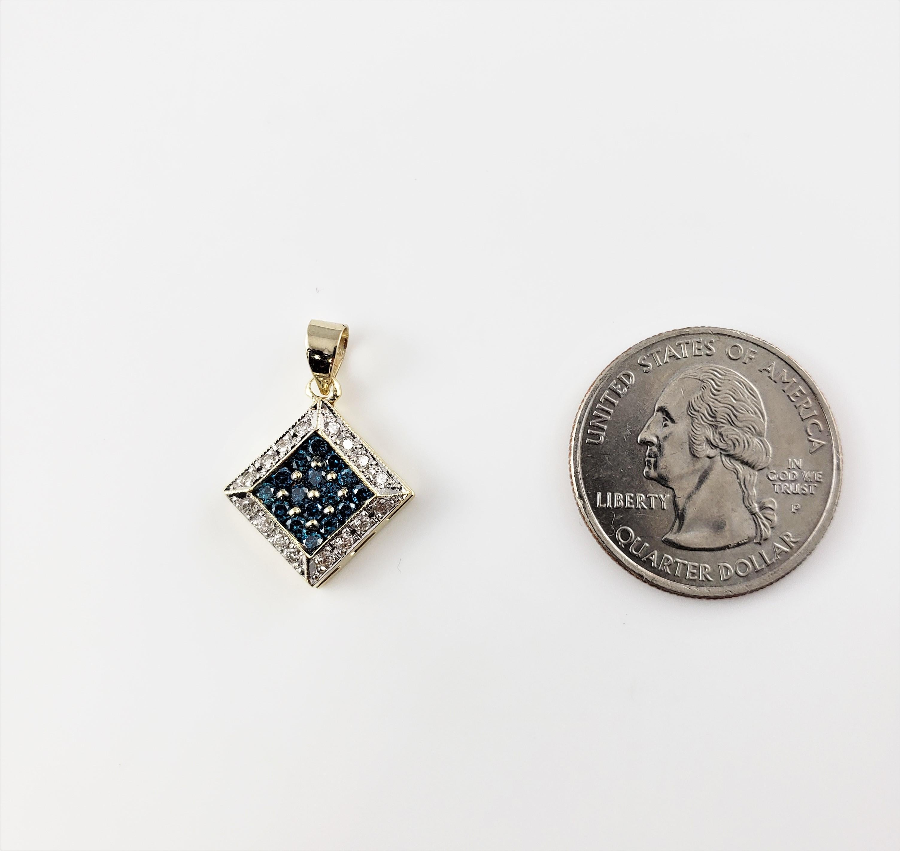 Women's or Men's 14 Karat Yellow Gold Blue Color-Treated Diamond and White Diamond Pendant For Sale