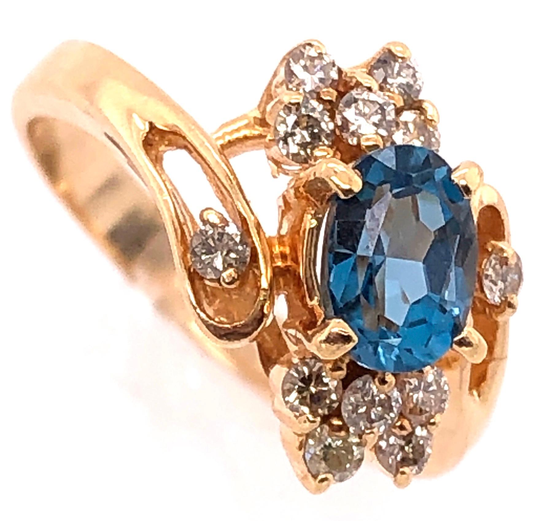 14 Karat Yellow Gold Blue Emerald Ring with Diamond Accents 50.00 TDW For Sale 2