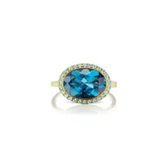 14 Karat Yellow Gold Blue Enamel Blue Topaz Ring