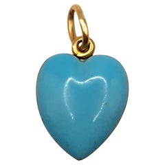 Vintage 14 Karat Yellow Gold Blue Enamel Heart Locket Pendant #19990