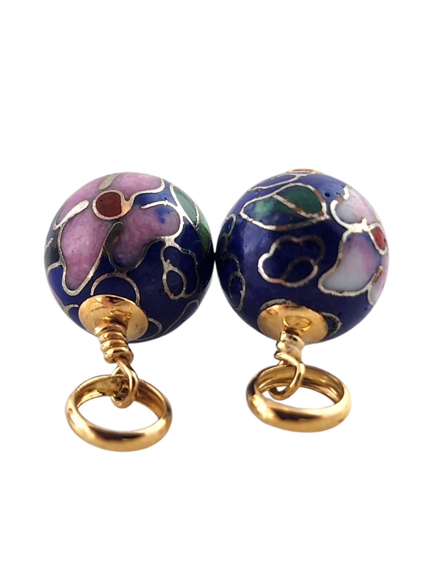 14 Karat Gelbgold Blaue Blumen-Emaille-Creolen-Anhänger #18908 1