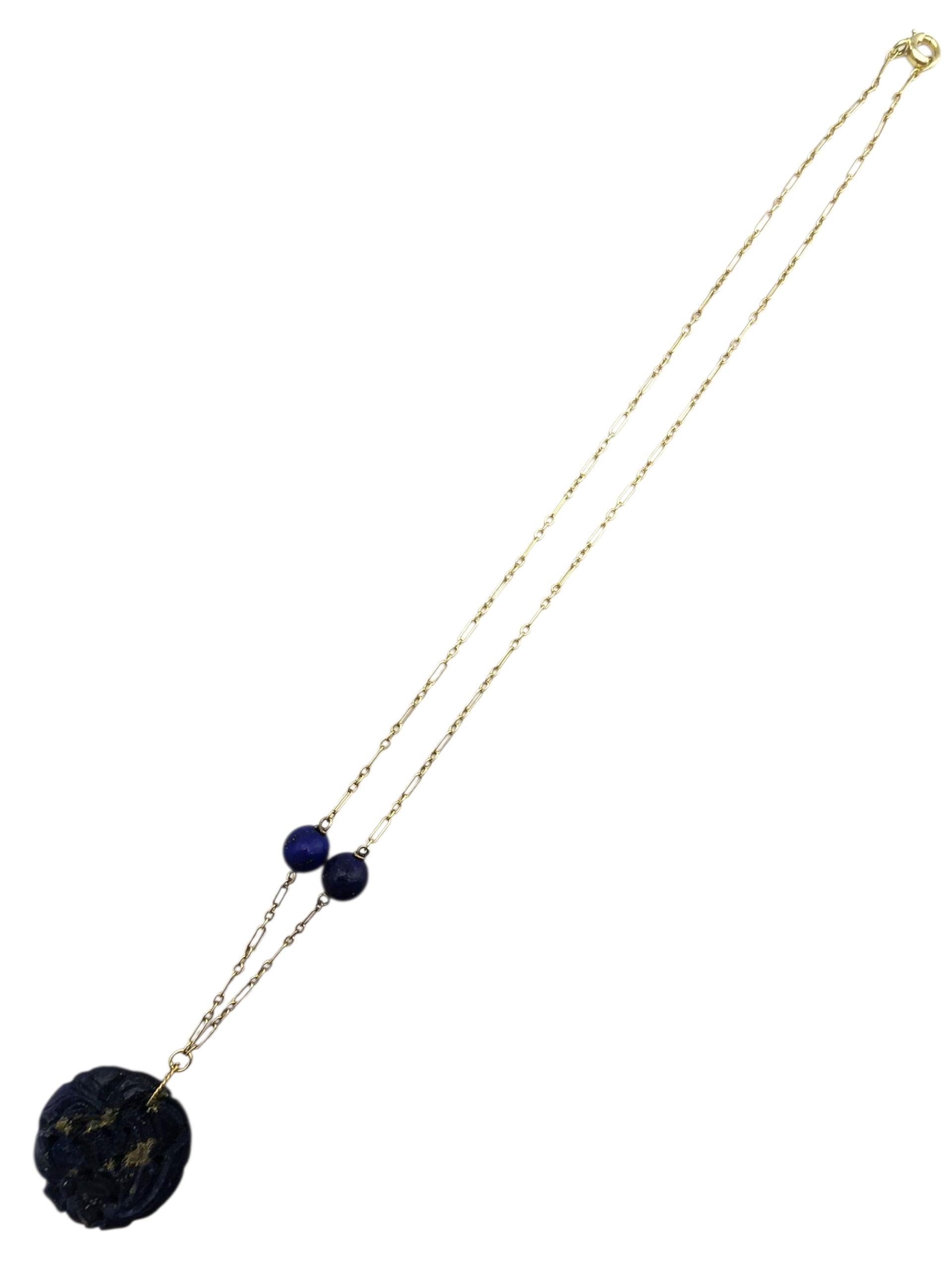 Collier en or jaune 14 carats avec pendentif en lapis bleu #23515 Bon état - En vente à Washington Depot, CT