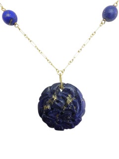 Collier en or jaune 14 carats avec pendentif en lapis bleu #23515