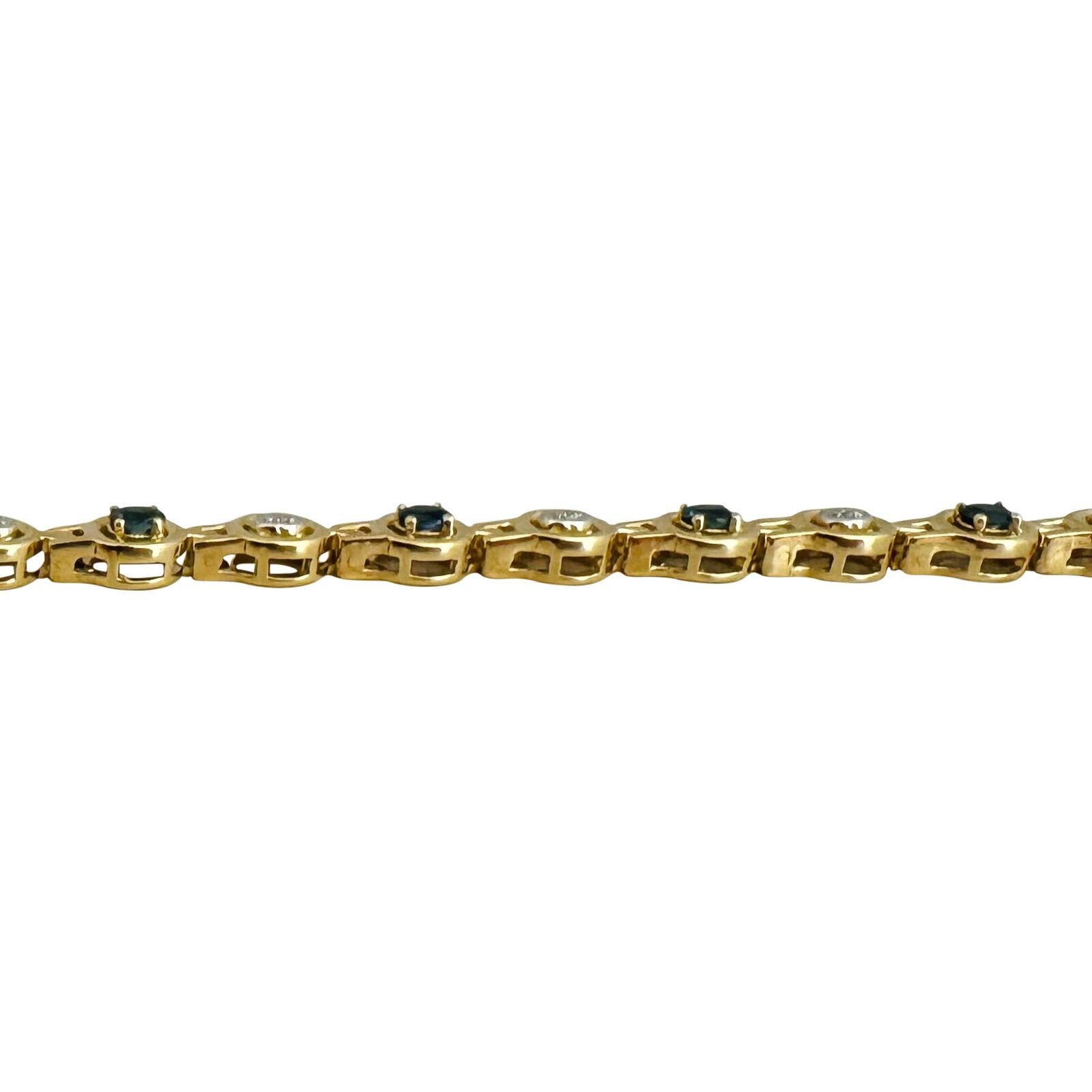 14 Karat Yellow Gold Blue Sapphire and Diamond Ladies Link Bracelet In Good Condition For Sale In Guilford, CT