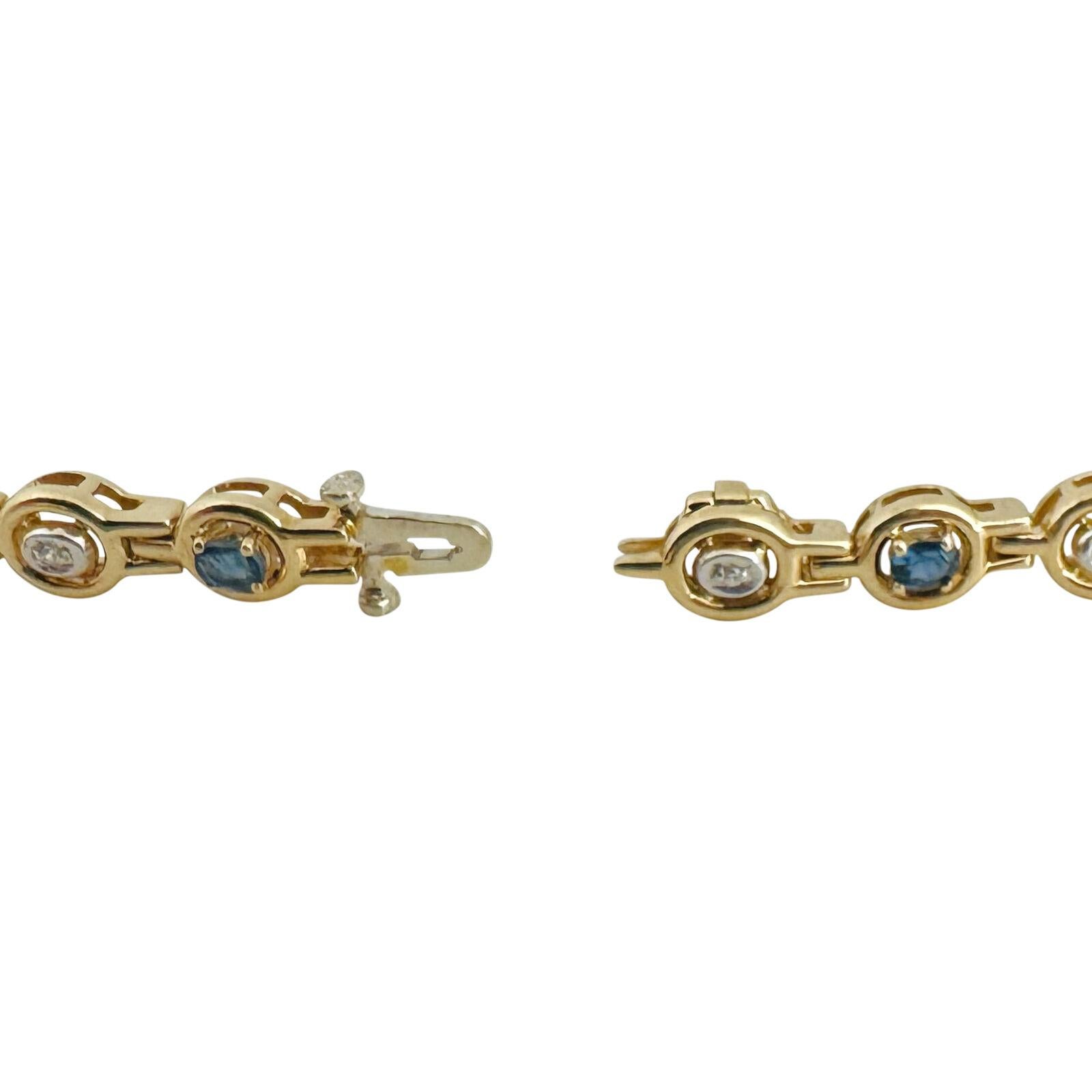 14 Karat Yellow Gold Blue Sapphire and Diamond Ladies Link Bracelet For Sale 1