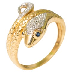 14-Karat Gelbgold, blauer Saphir und Diamant-Ring mit Schlange