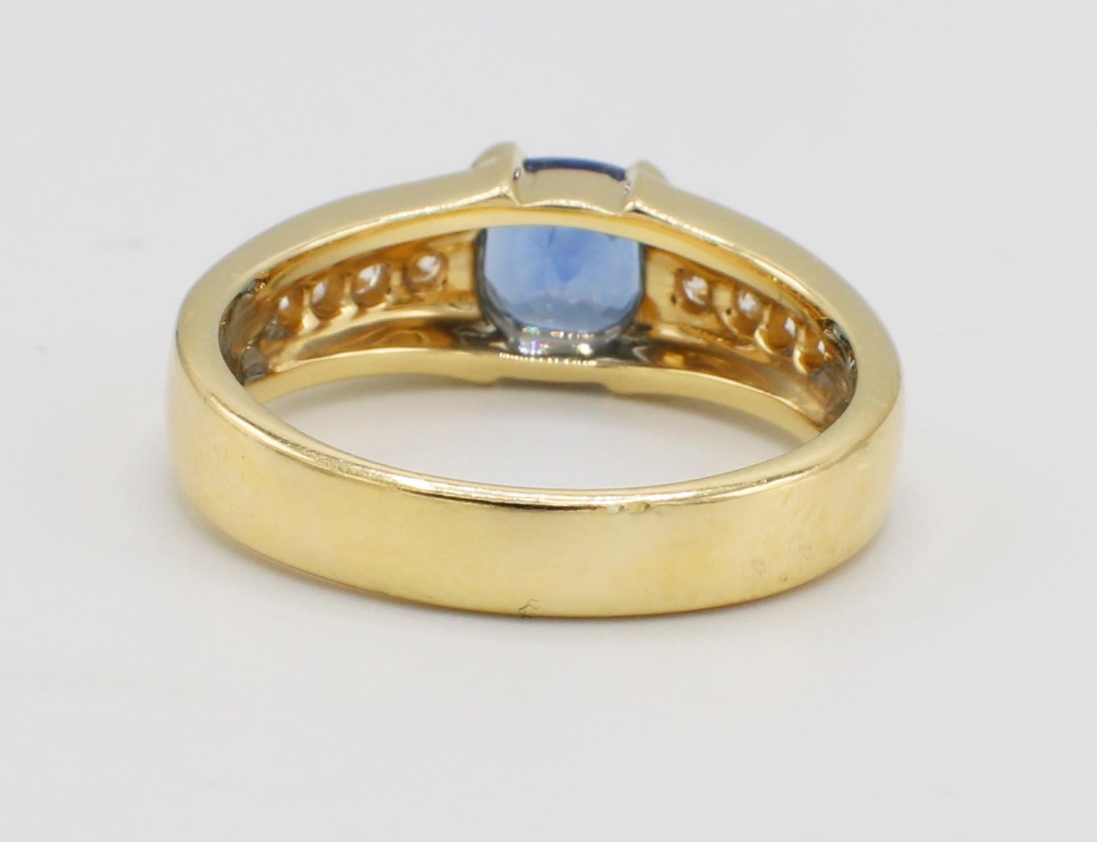 14 Karat Gelbgold Blauer Saphir & Diamant Cocktail-Ring (Moderne)