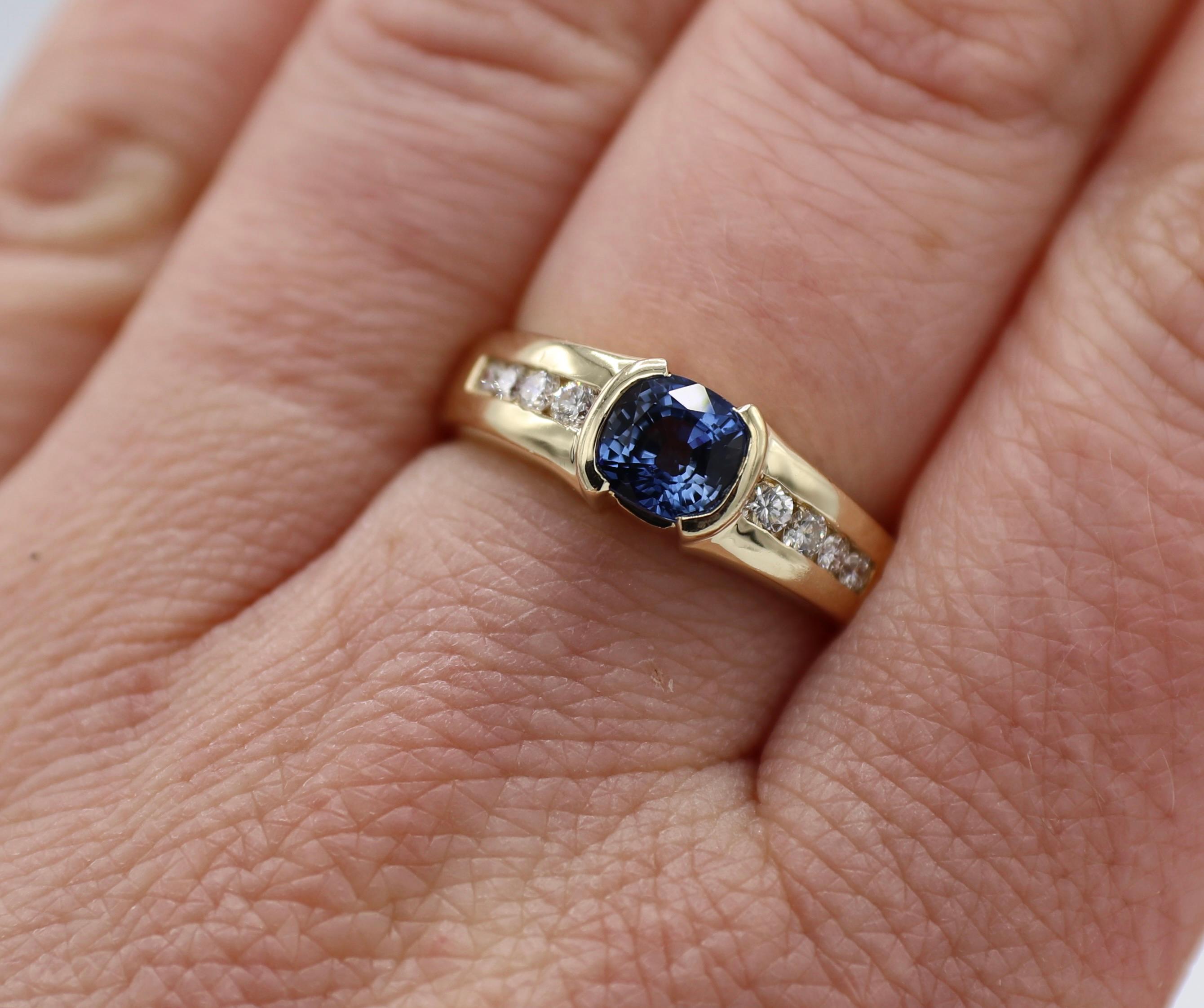 14 Karat Gelbgold Blauer Saphir & Diamant Cocktail-Ring im Zustand „Hervorragend“ in  Baltimore, MD