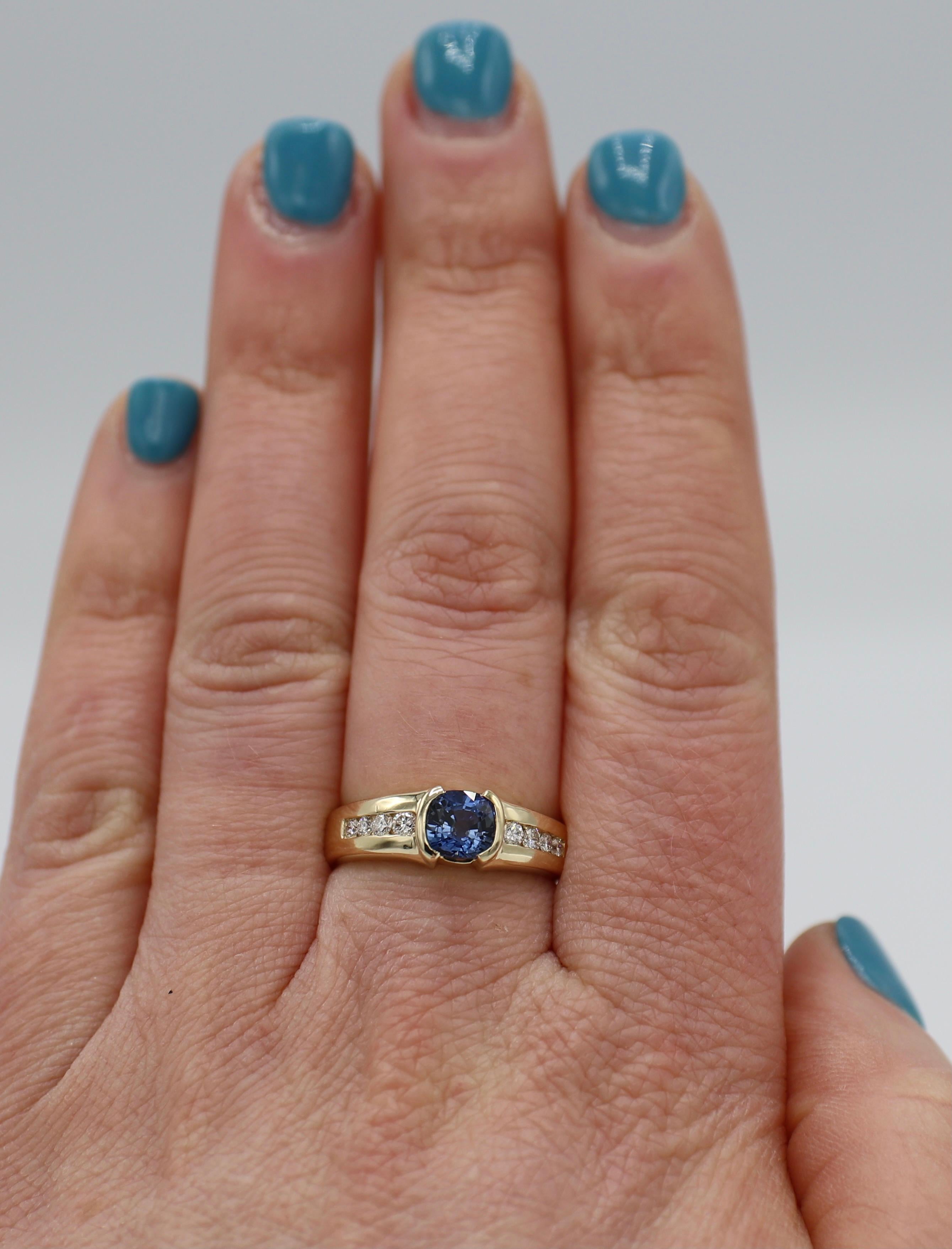 14 Karat Gelbgold Blauer Saphir & Diamant Cocktail-Ring Damen