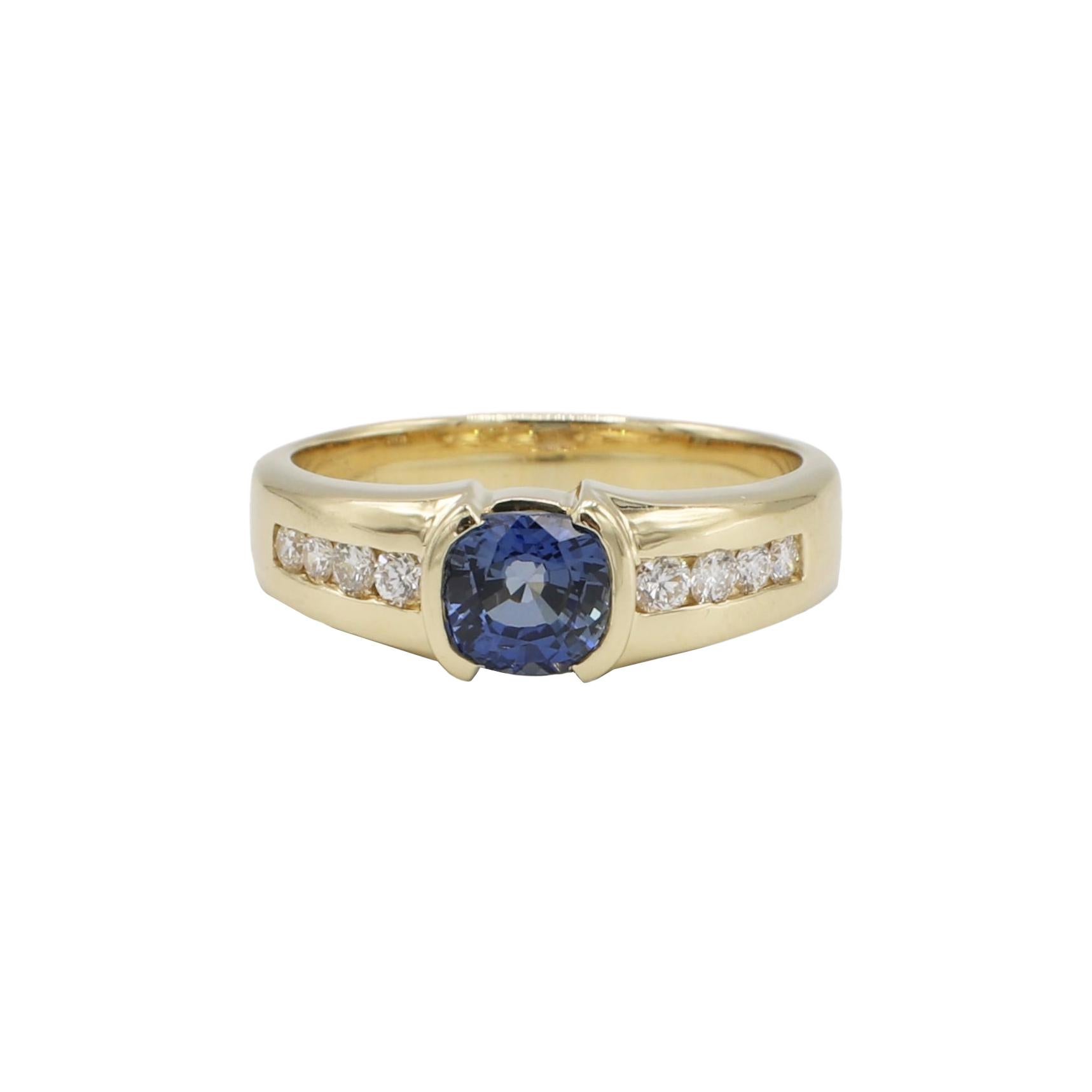 14 Karat Yellow Gold Blue Sapphire and Diamond Cocktail Band Ring at ...