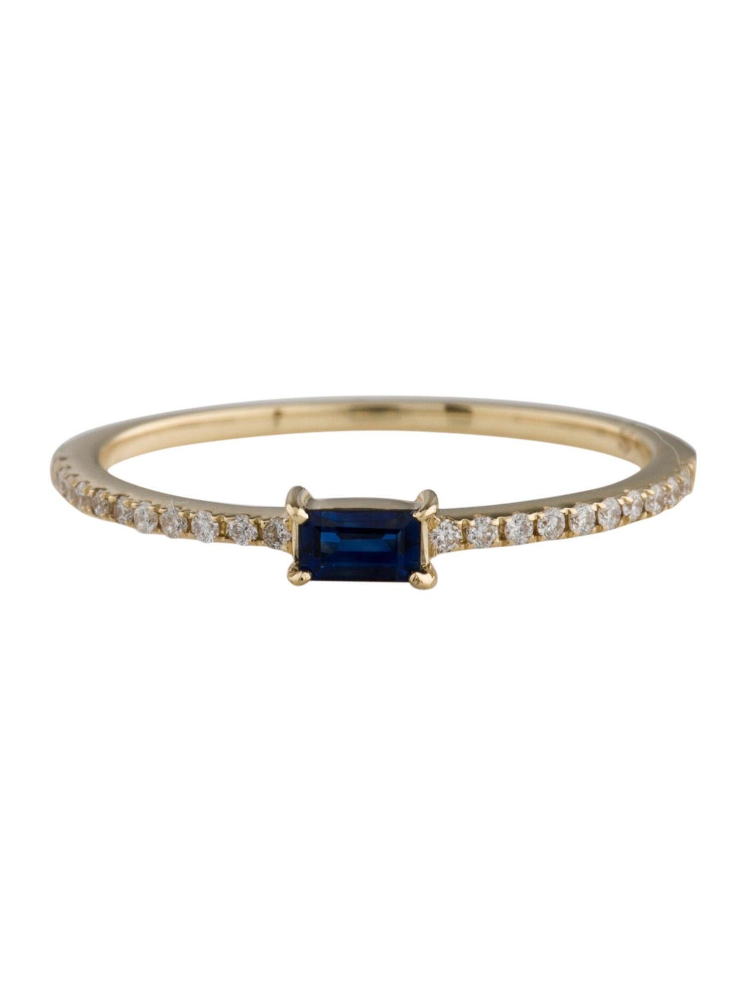 Baguette Cut 14 Karat Yellow Gold Blue Sapphire Stackable Ring For Sale