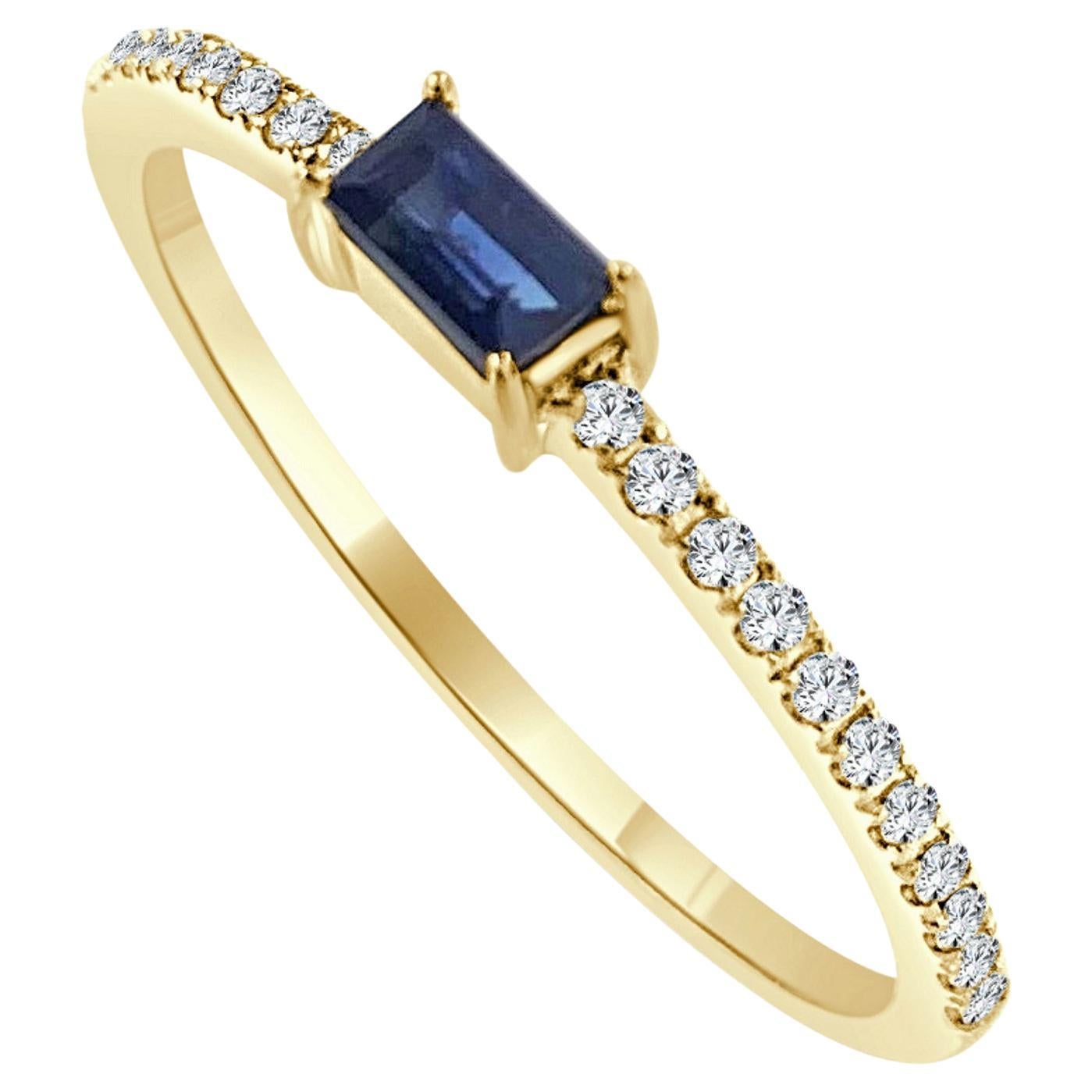 14 Karat Yellow Gold Blue Sapphire Stackable Ring For Sale