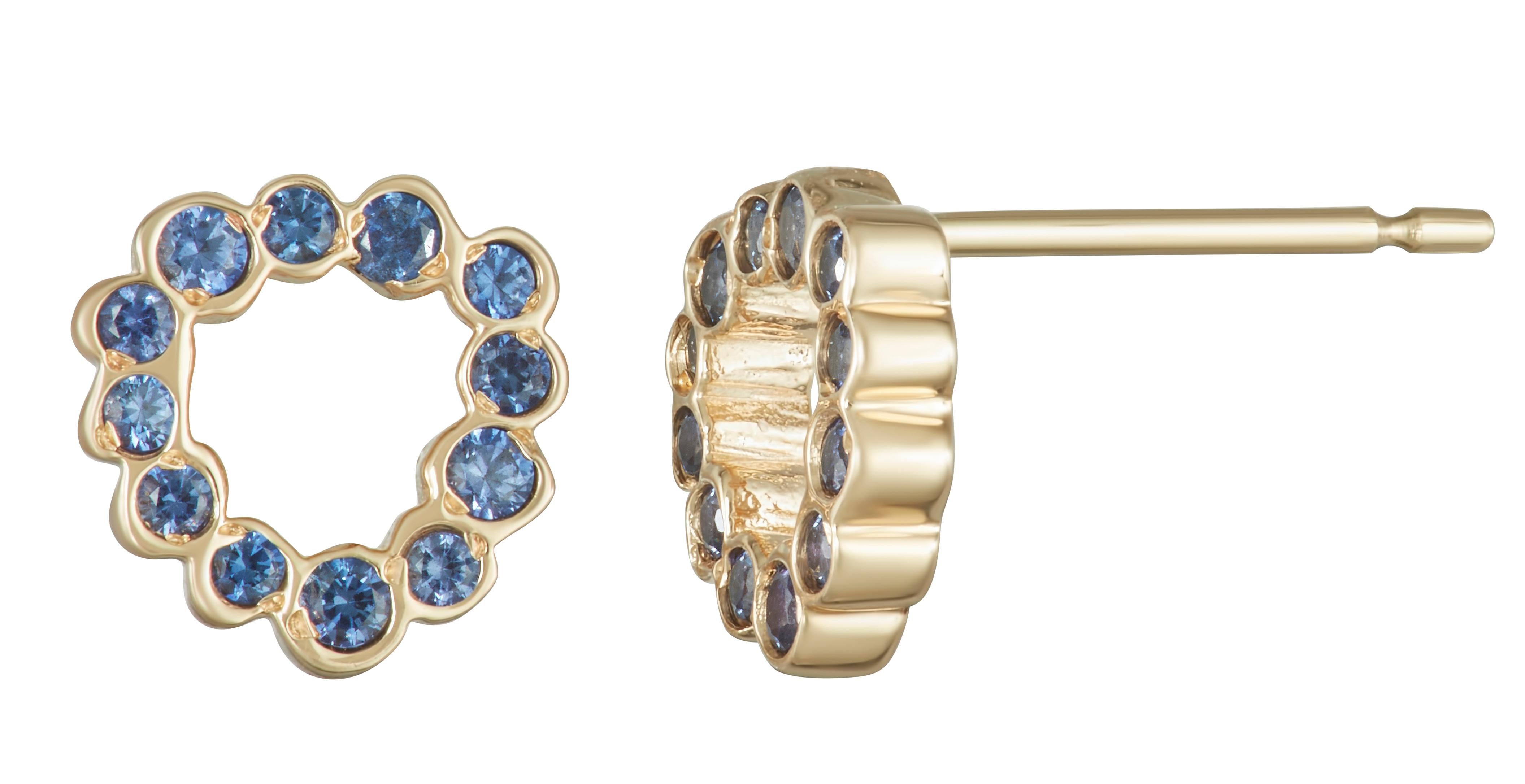 Contemporary 14 karat yellow gold Blue Sapphire stud earrings