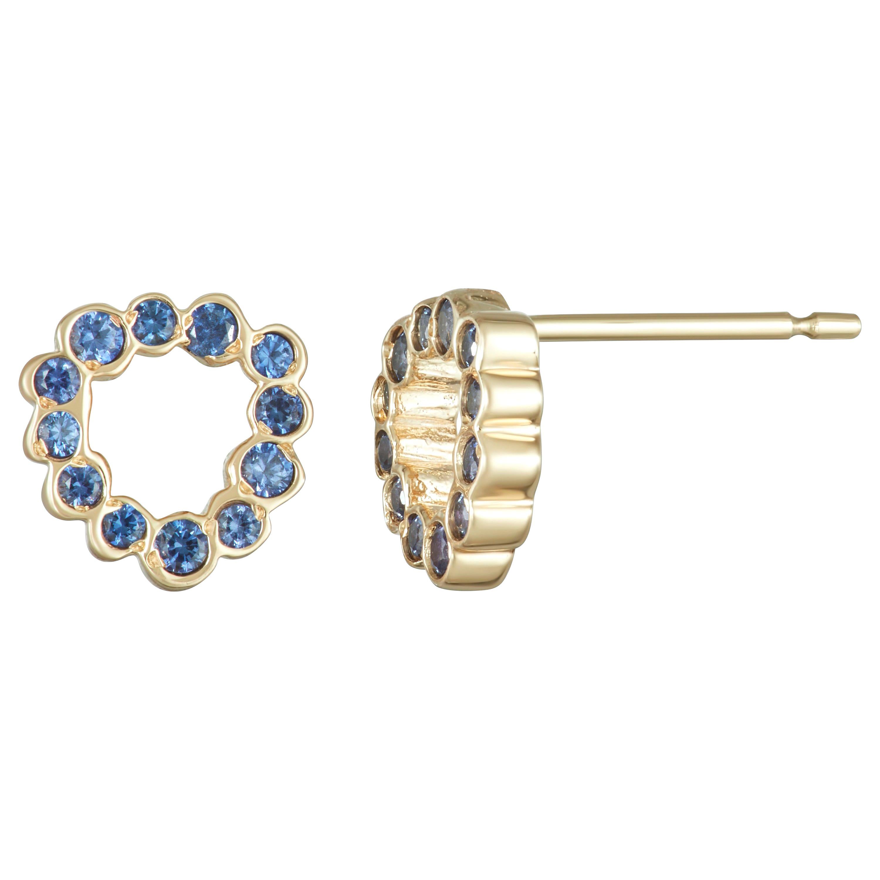 14 Karat Yellow Gold Blue Sapphire Stud Earrings