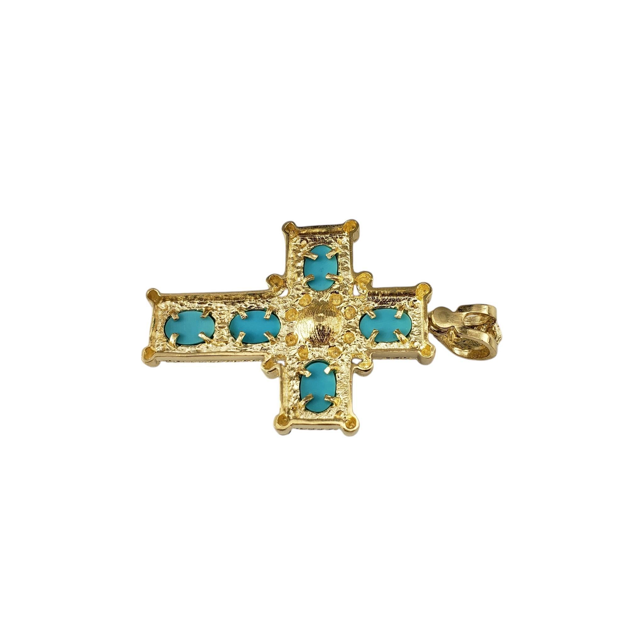 14 Karat Yellow Gold Blue Stone and Pearl Cross Pendant #20635 In Good Condition In Washington Depot, CT