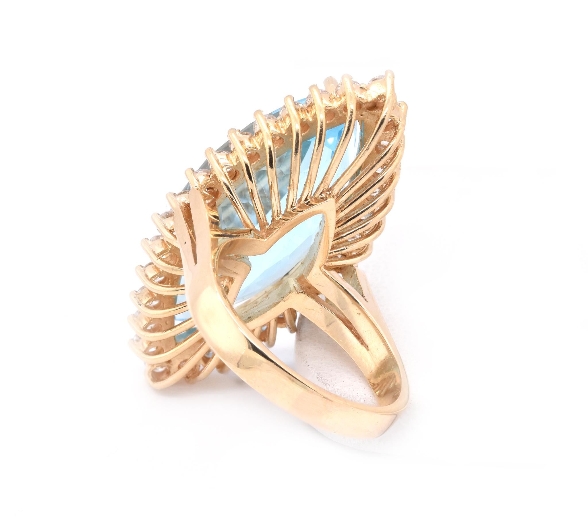 14 Karat Yellow Gold Blue Topaz and Diamond Cocktail Ring In Excellent Condition In Scottsdale, AZ
