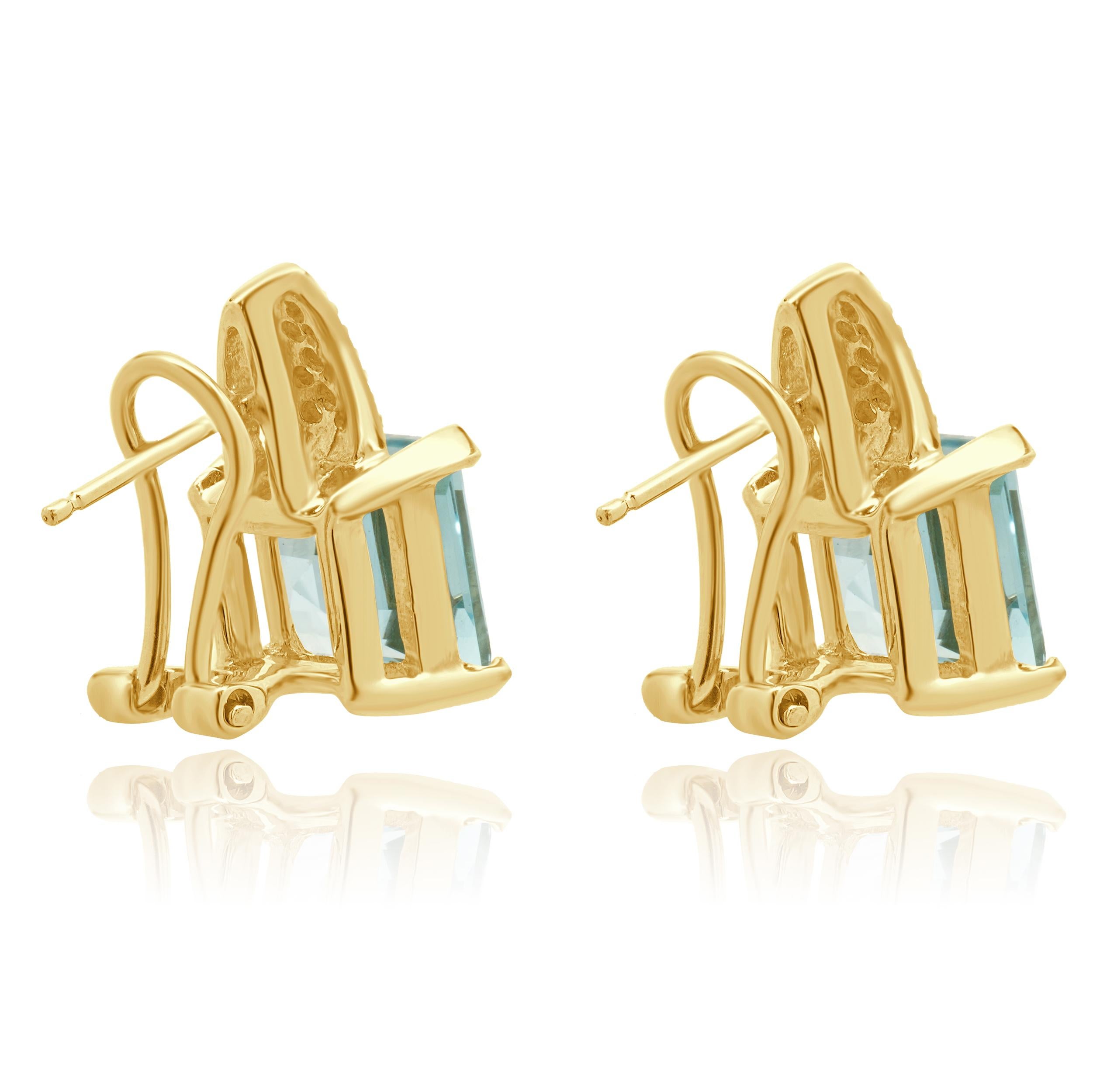 Taglio smeraldo Orecchini in oro giallo 14 carati con topazio blu e diamanti