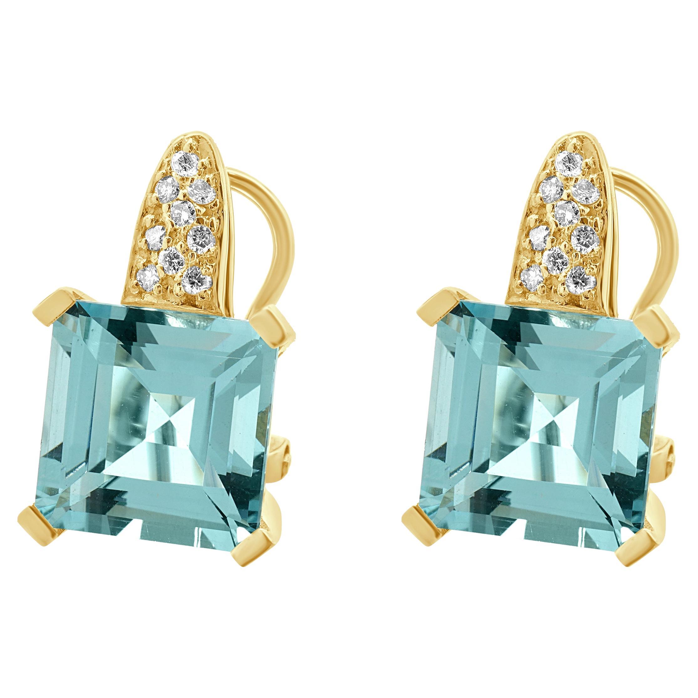 Orecchini in oro giallo 14 carati con topazio blu e diamanti