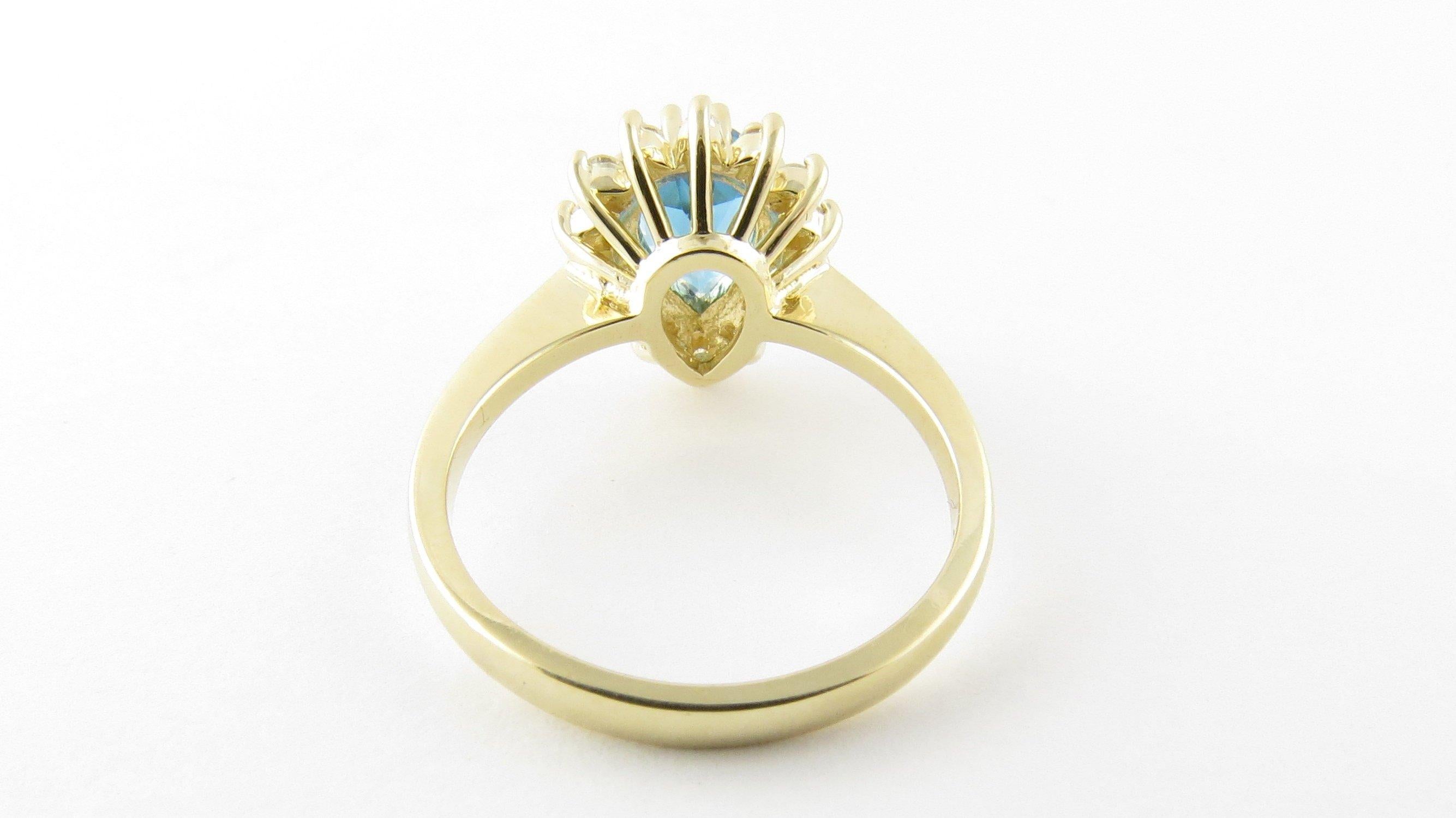 14 Karat Yellow Gold Blue Topaz and Diamond Ring In Good Condition In Washington Depot, CT