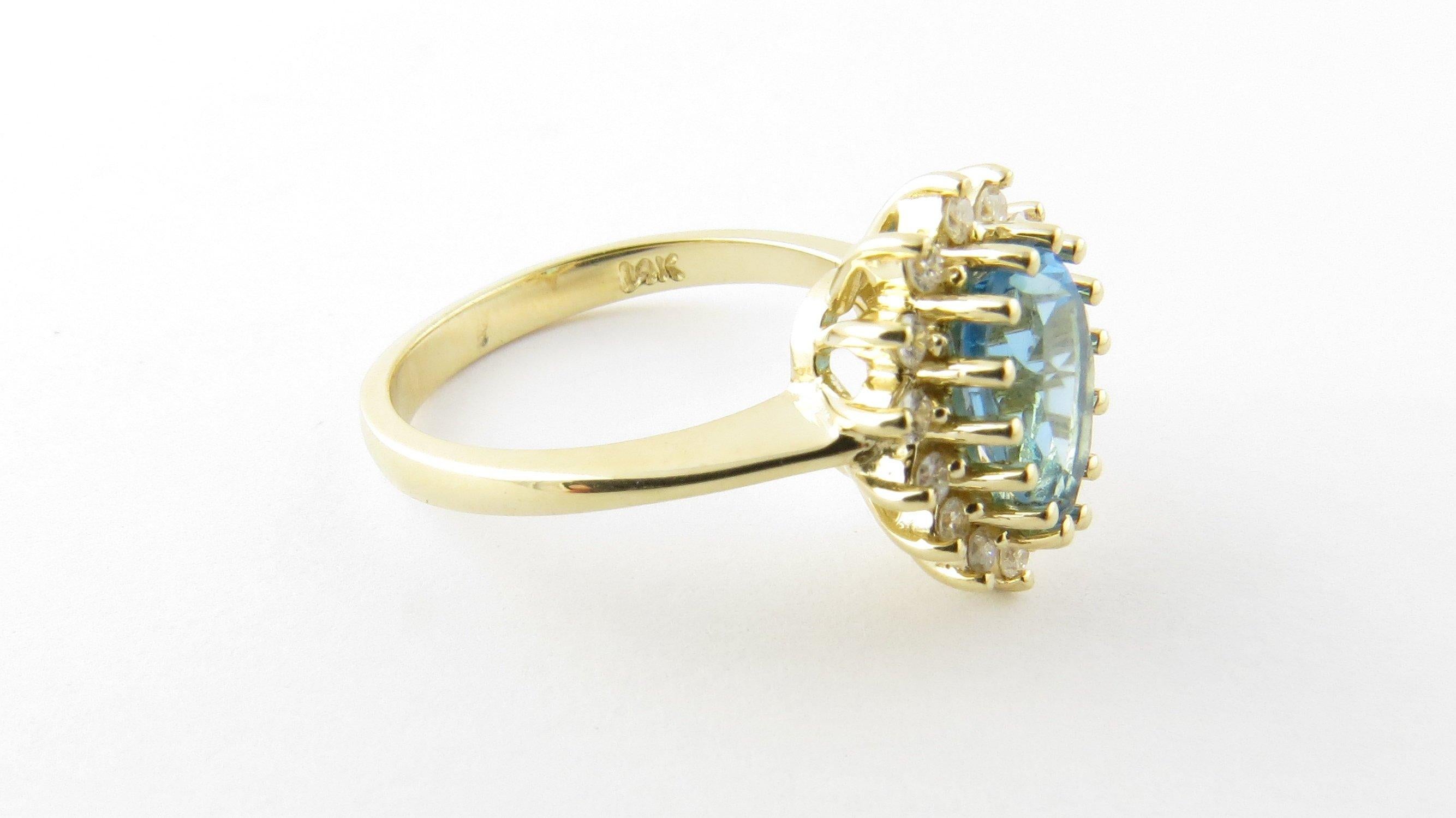 14 Karat Yellow Gold Blue Topaz and Diamond Ring 3