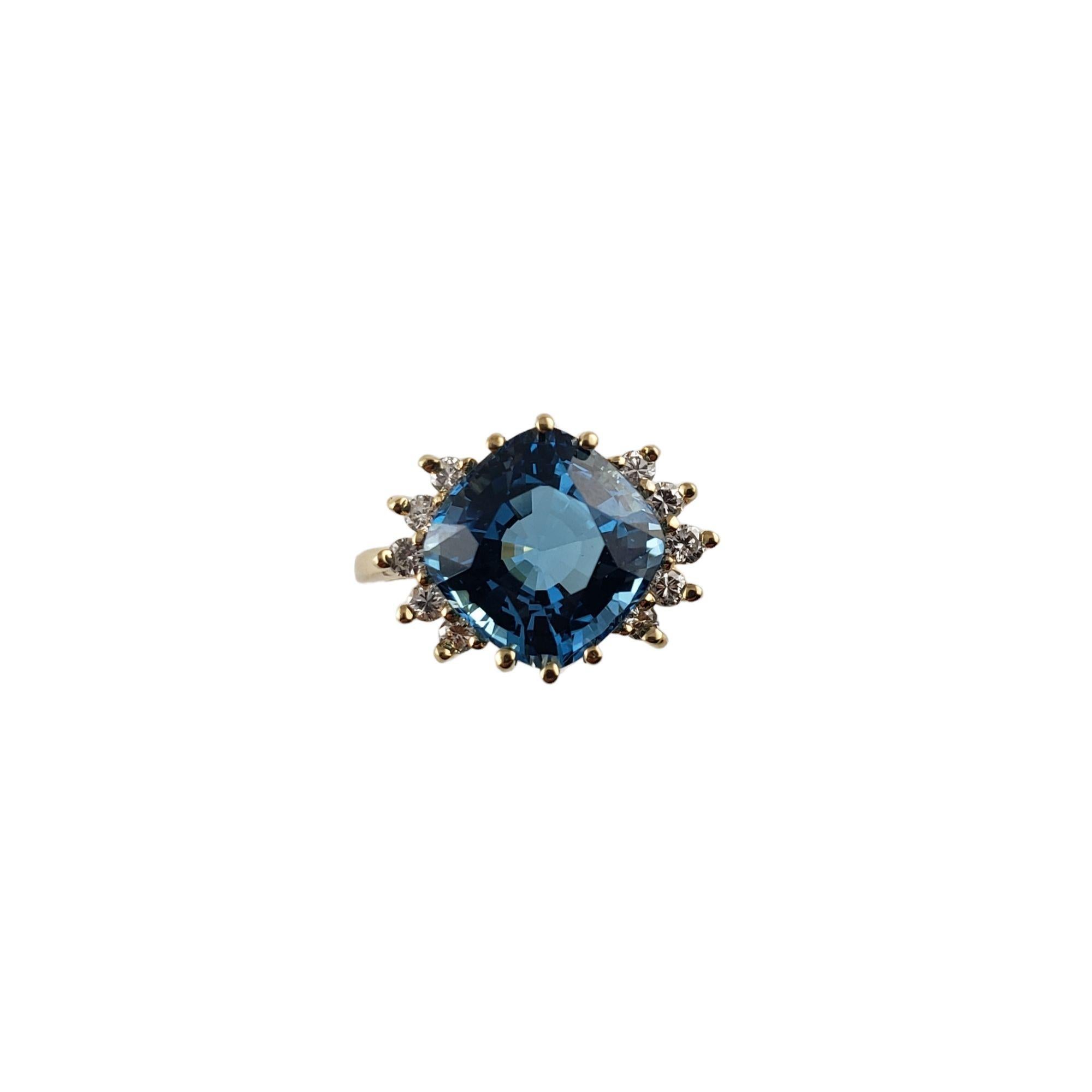14 Karat Yellow Gold Blue Topaz and Diamond Ring #13752 In Good Condition For Sale In Washington Depot, CT