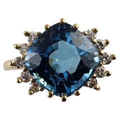 Vintage 14 Karat Yellow Gold Blue Topaz and Diamond Ring #13752