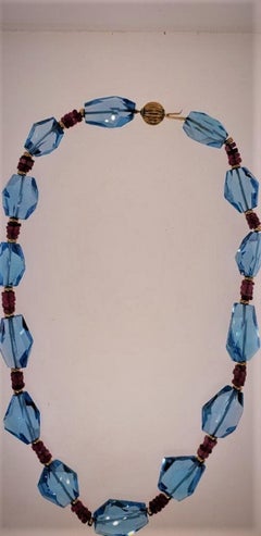 14 Karat Yellow Gold, Blue Topaz Beads, Rubelite, Necklace