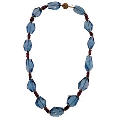 14 Karat Yellow Gold, Blue Topaz Beads, Rubelite, Necklace