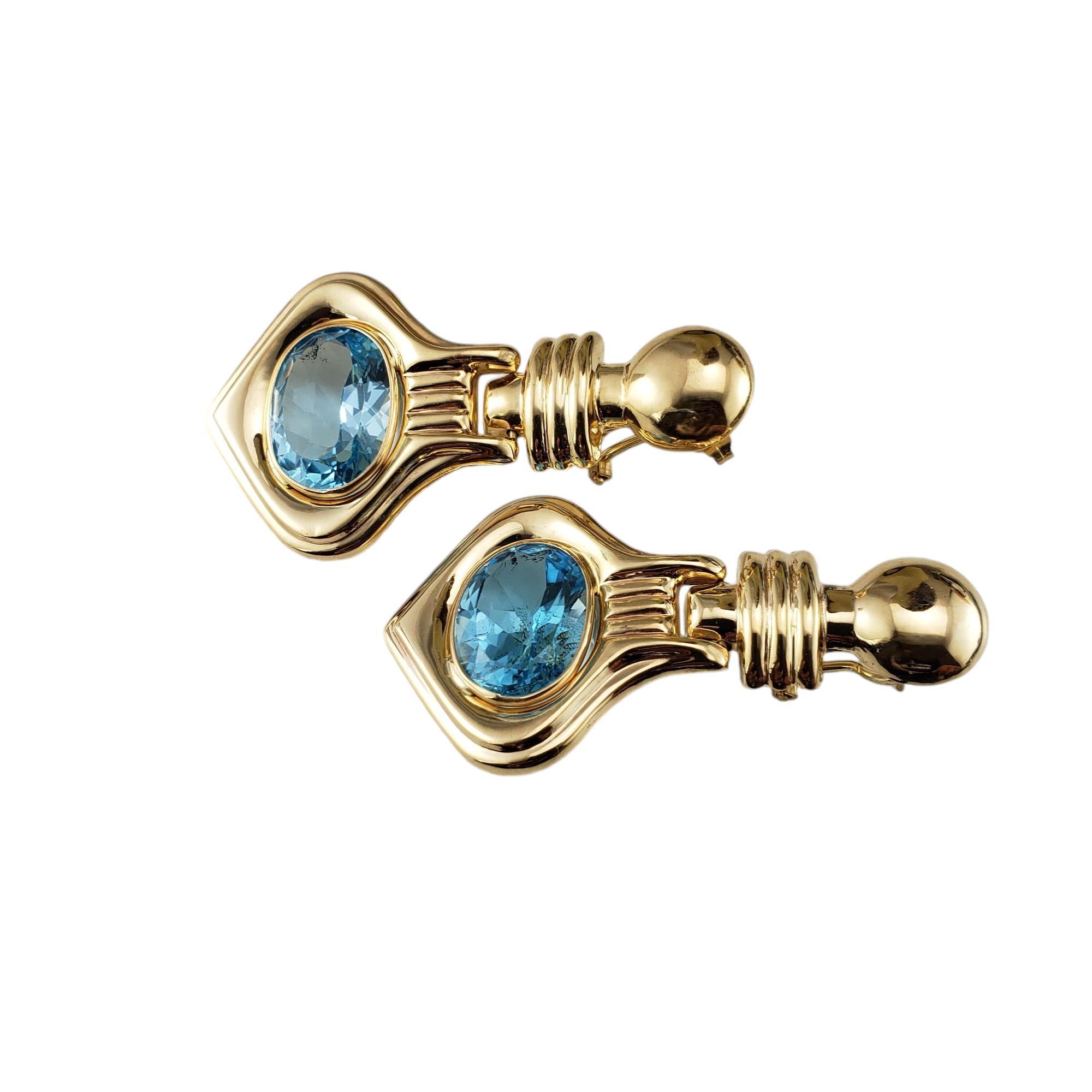 Taglio ovale Orecchini a pendente in oro giallo 14 carati con topazio blu #19058 in vendita