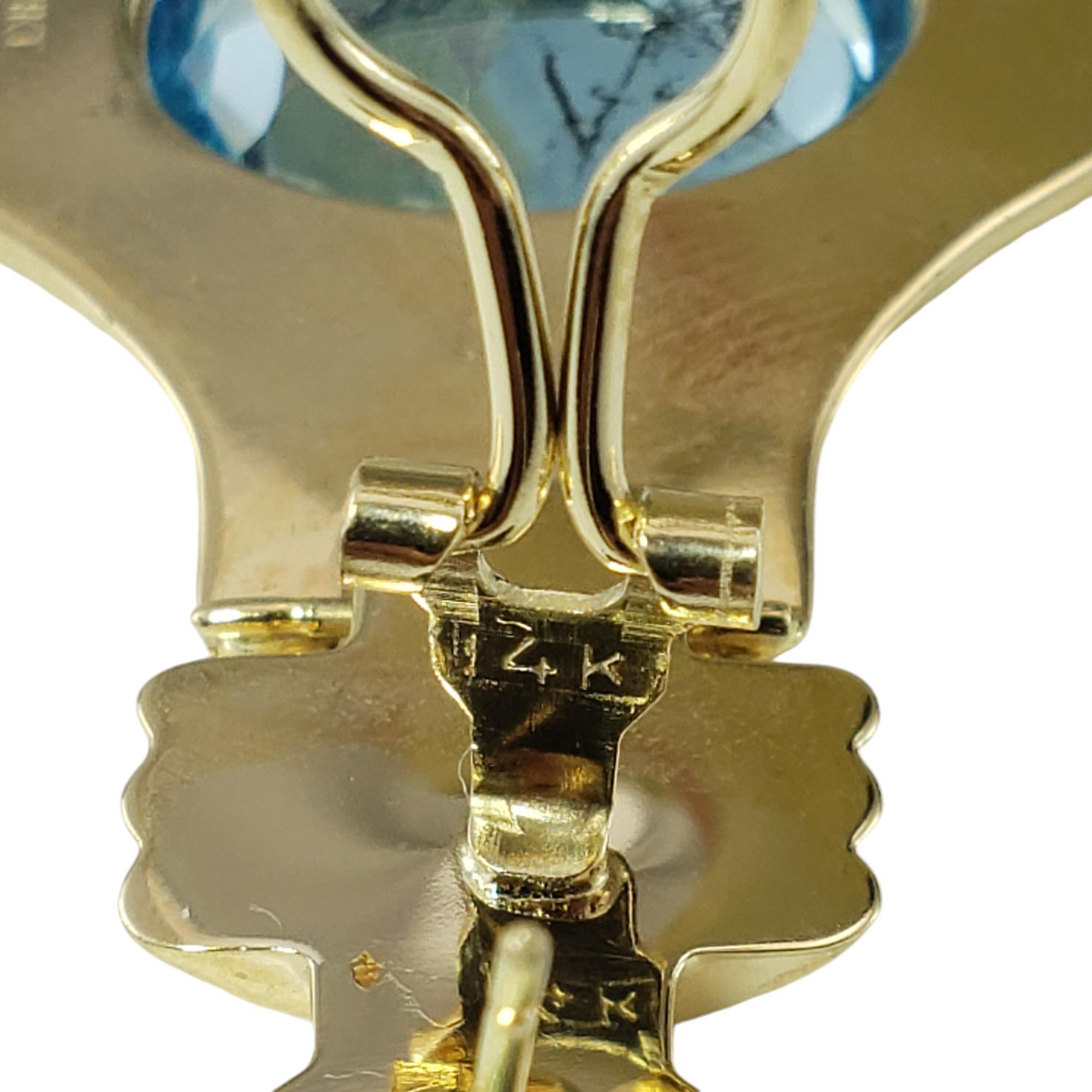 Donna Orecchini a pendente in oro giallo 14 carati con topazio blu #19058 in vendita