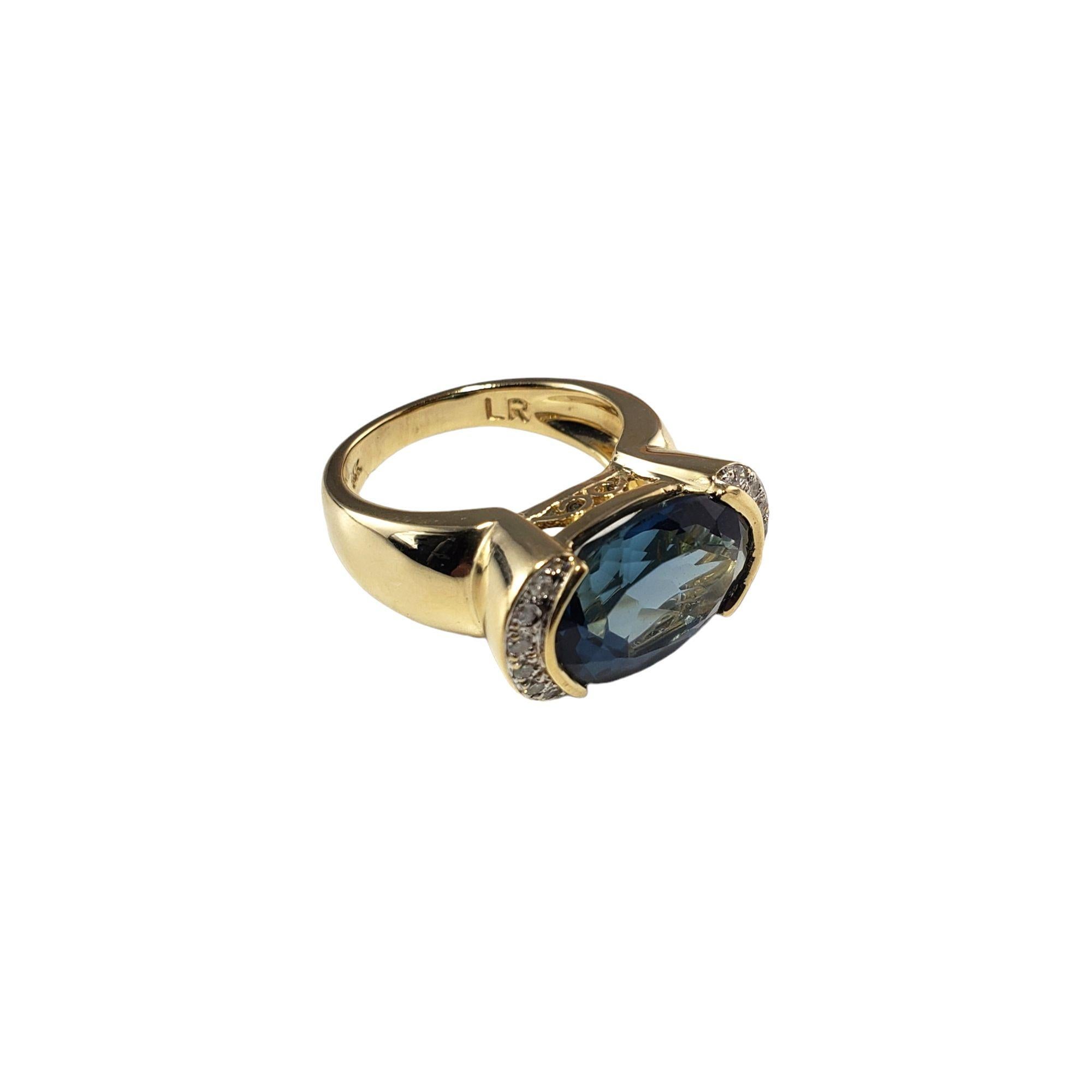 14 Karat Yellow Gold Blue Topaz Diamond Ring Size 6.25 #14834 In Good Condition For Sale In Washington Depot, CT